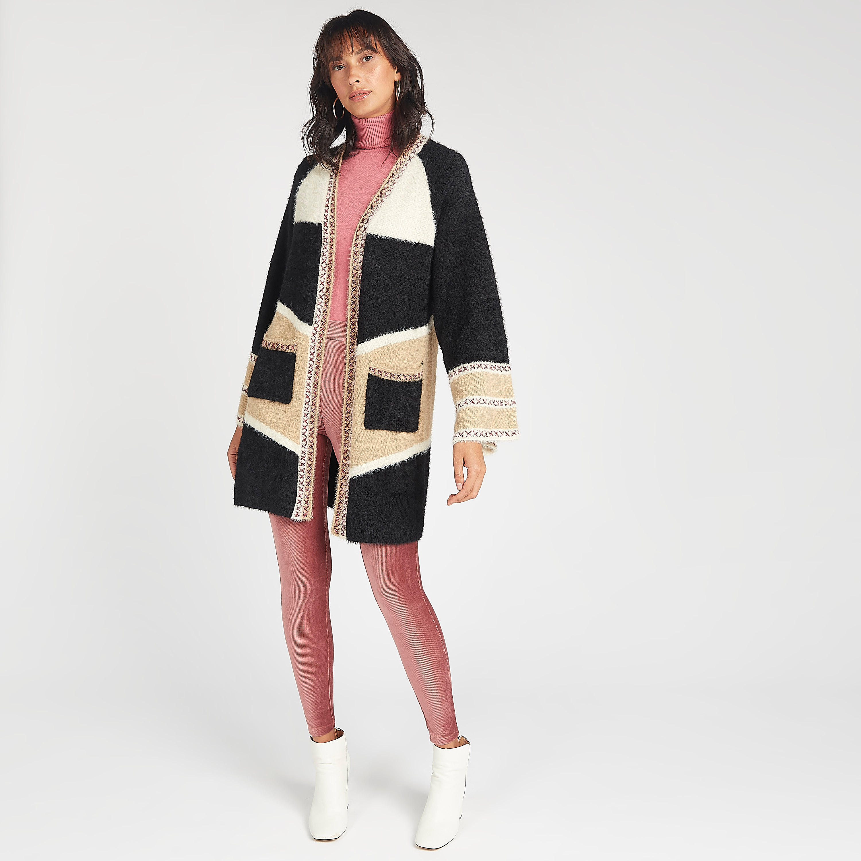 كارديجان طويل بارز الملمس بأكمام واسعة و ياقة منسدلة-women-winterwear-cardigansandjumpers-cardigans-image-10