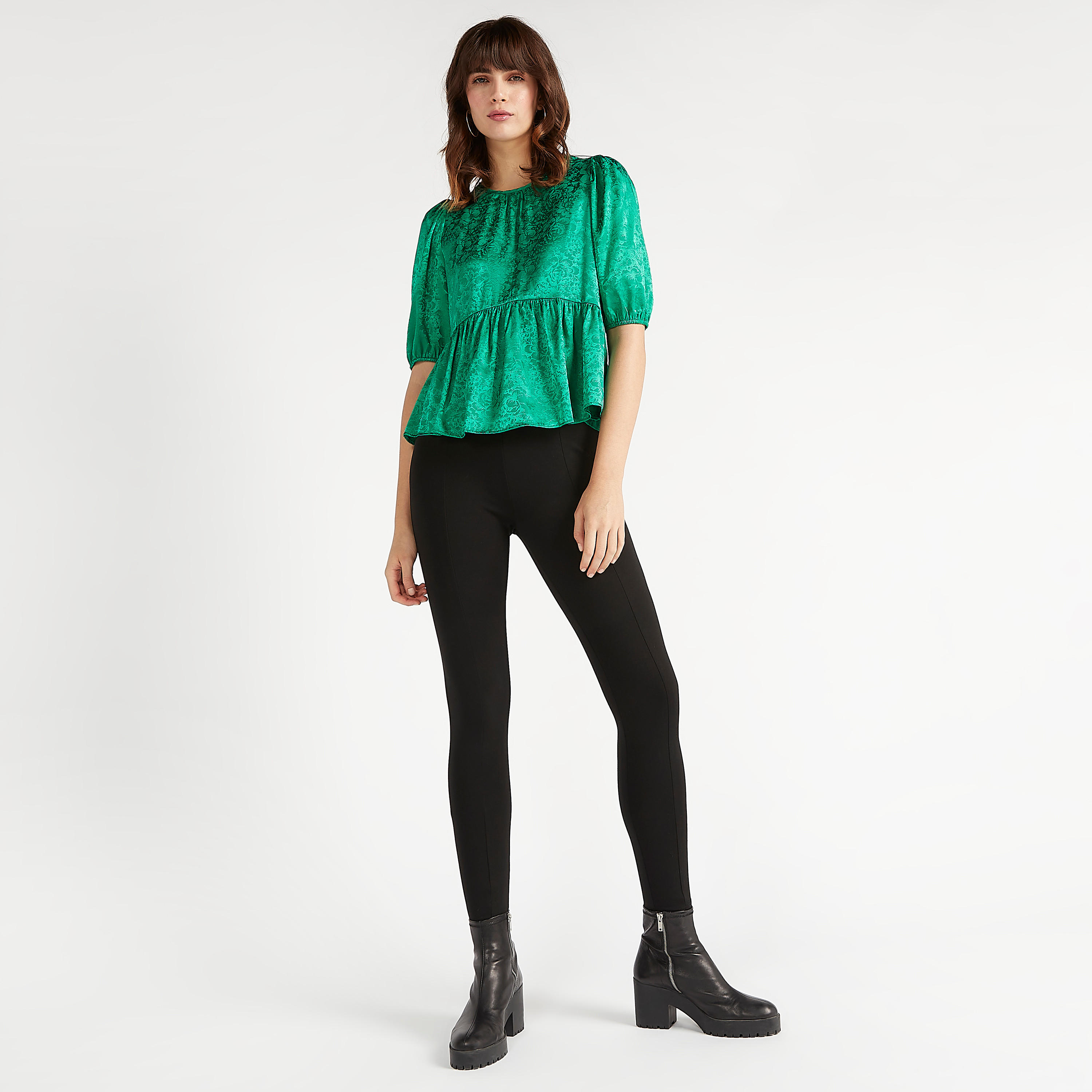 2Xtremz Textured Peplum Top with Short Sleeves and Round Neck-women-clothing-shirtsandblouses-blouses-image-2