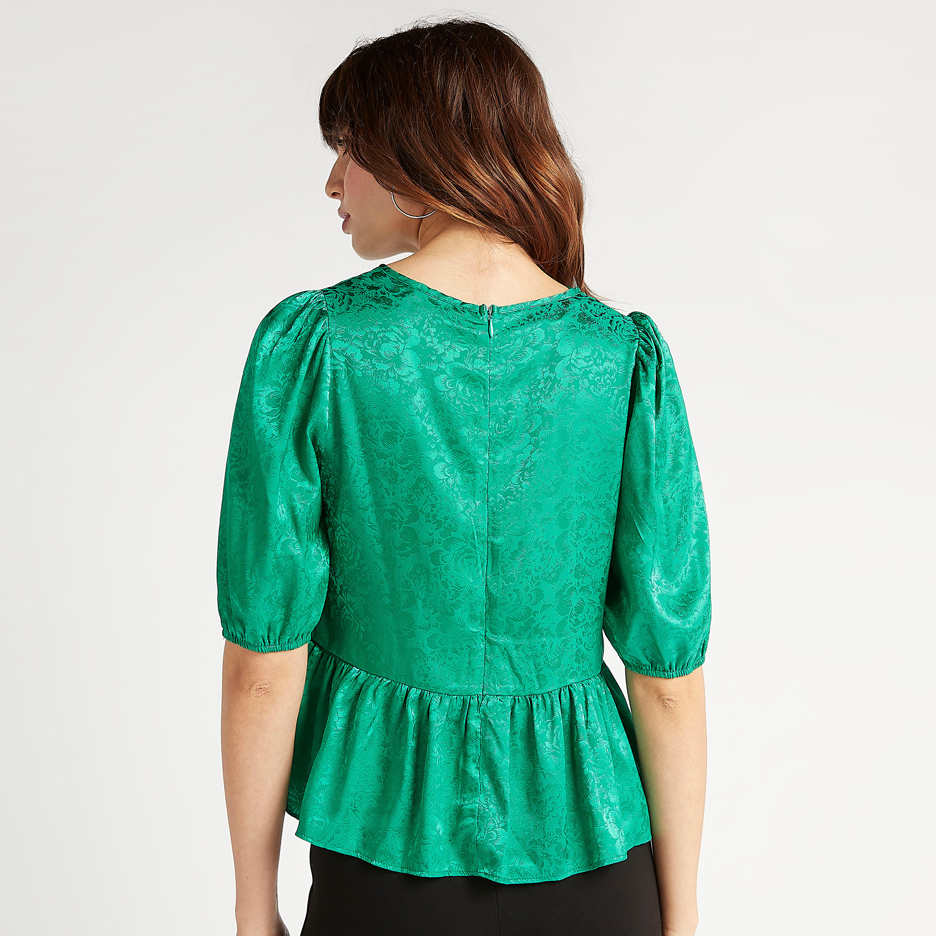 2Xtremz Textured Peplum Top with Short Sleeves and Round Neck-women-clothing-shirtsandblouses-blouses-image-4