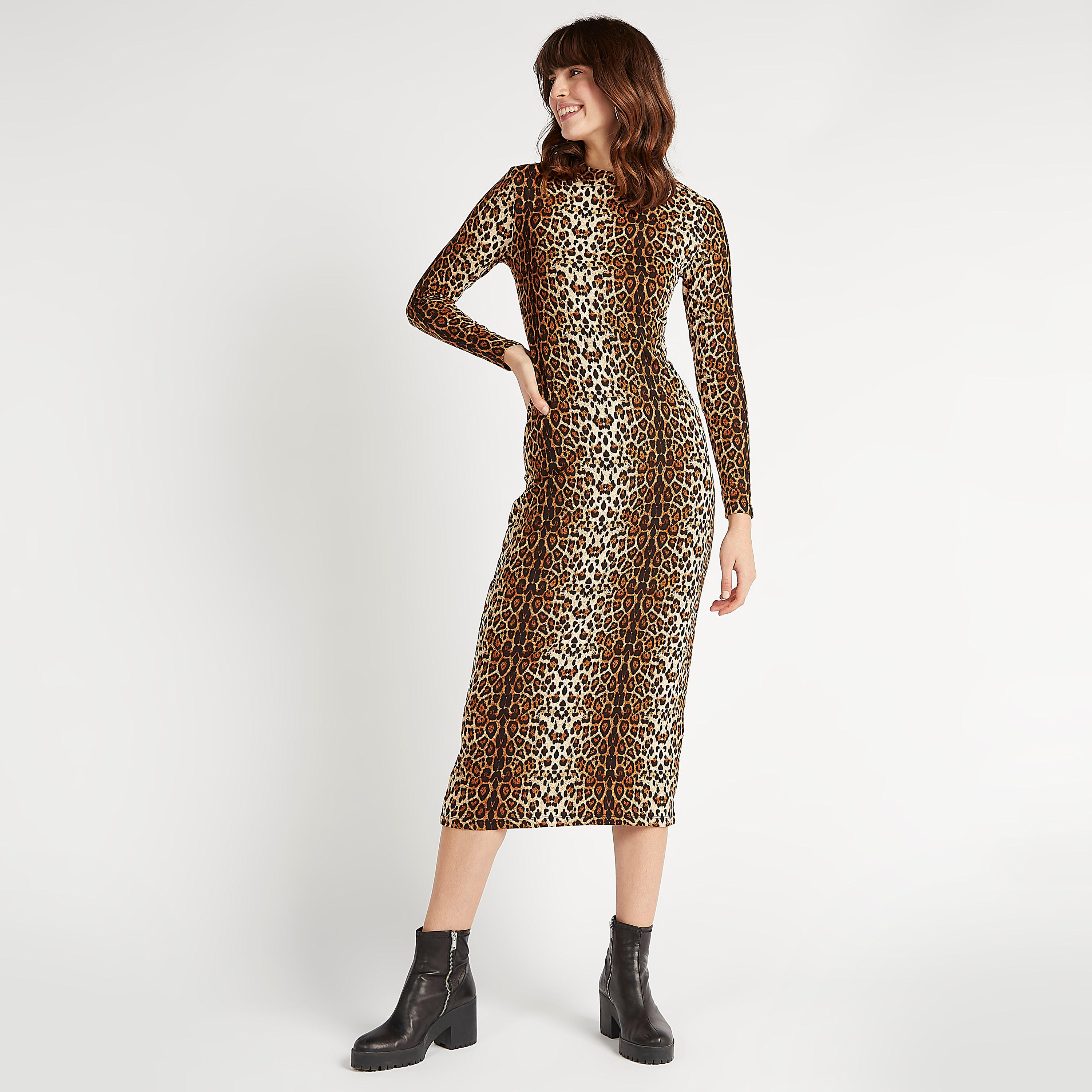 فستان واسع ميدي بطبعات حيوانات وأكمام قطويلة من تو إكستريمز-women-clothing-dresses-image-3