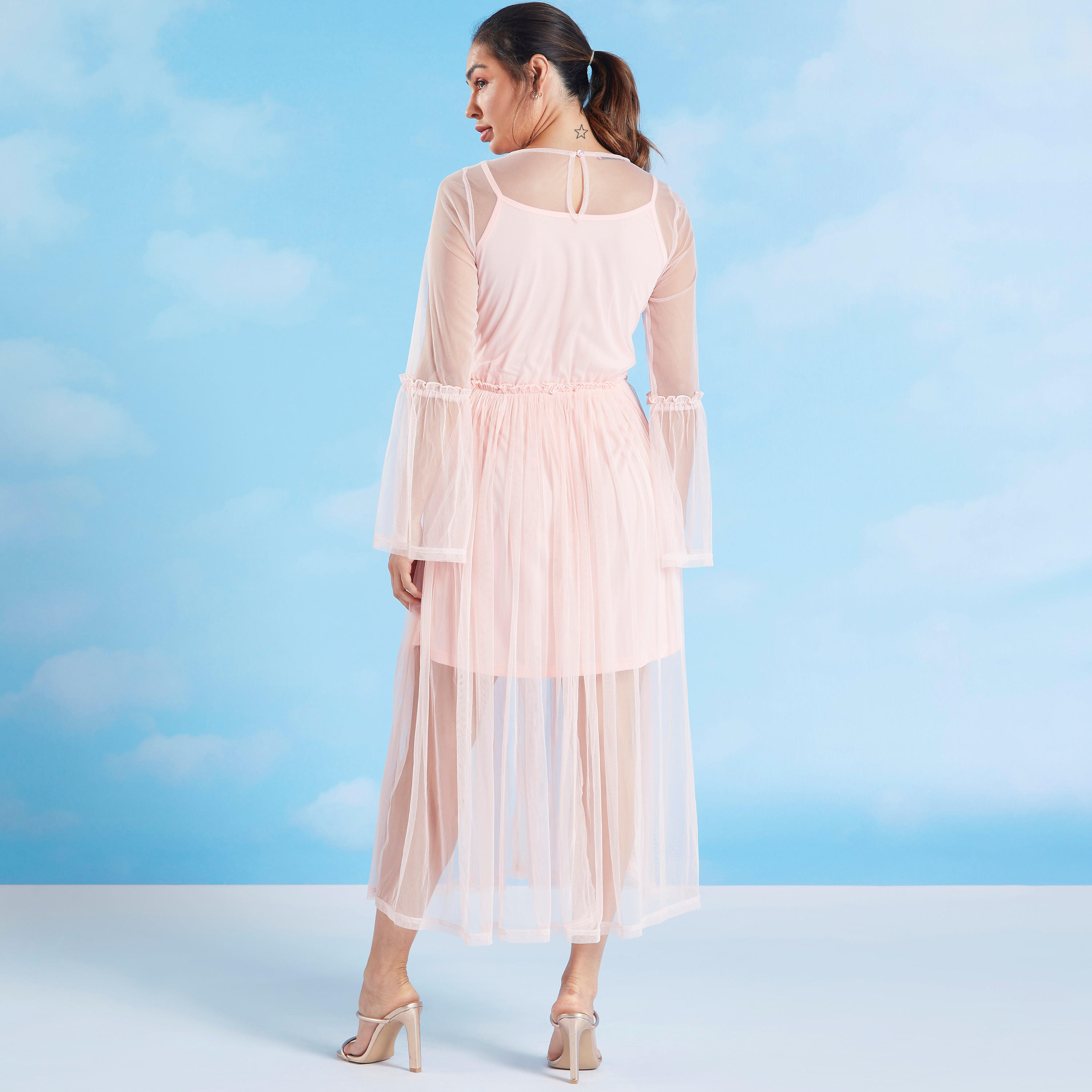 فستان ميدي إيه لاين بأكمام طويلة وتطريز أزهار من تو إكستريمز-women-clothing-dresses-image-4