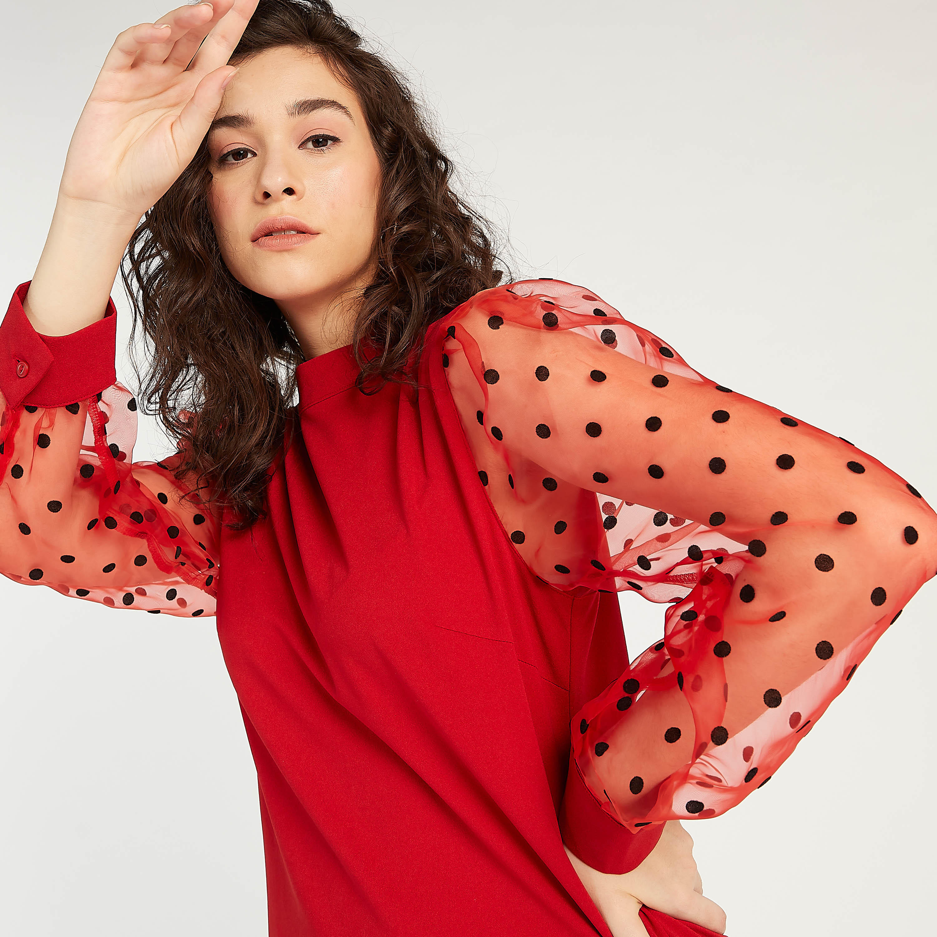 2Xtremz Mini Shift Dress with Polka Dotted Long Sleeves-women-clothing-dresses-image-3
