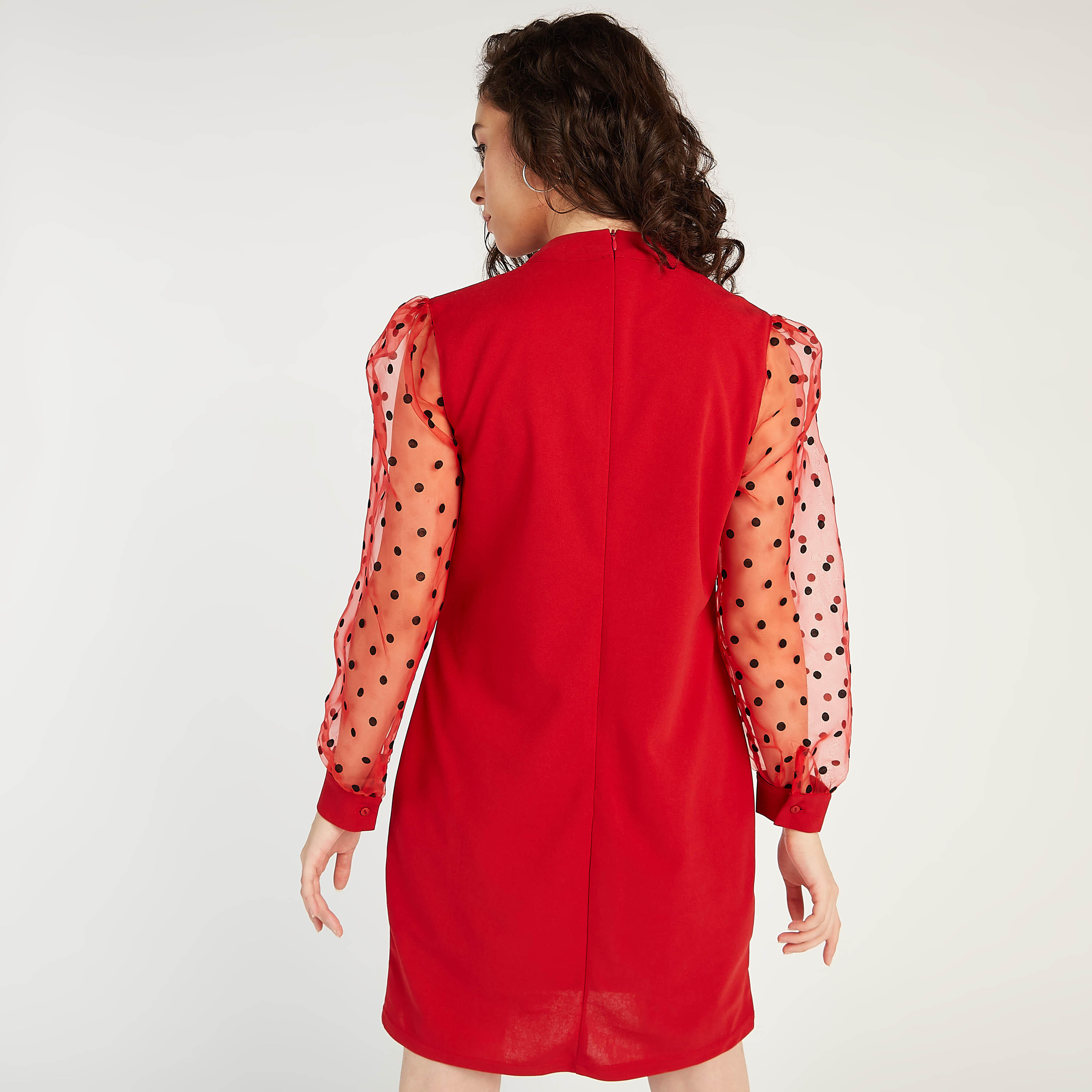 2Xtremz Mini Shift Dress with Polka Dotted Long Sleeves-women-clothing-dresses-image-4