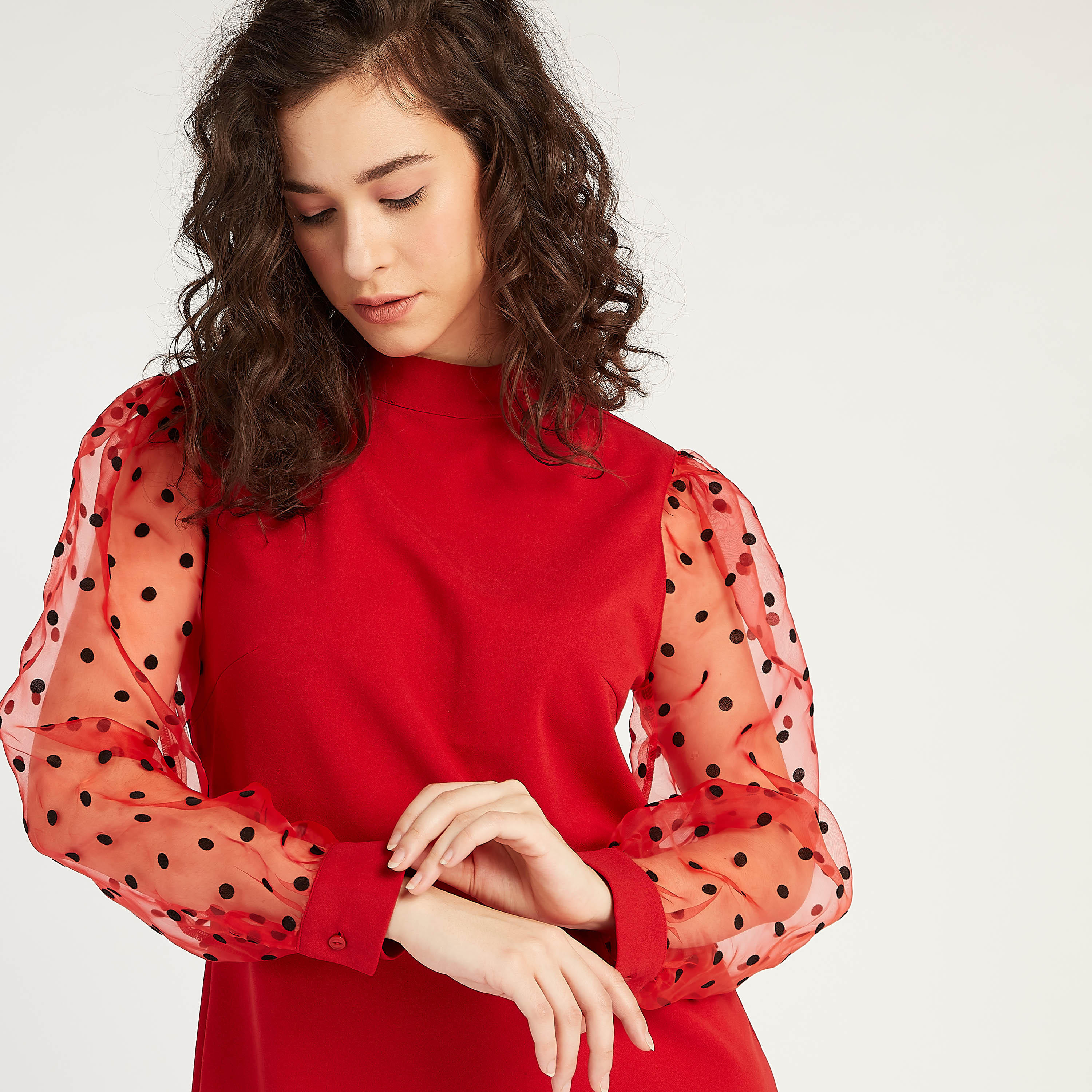 2Xtremz Mini Shift Dress with Polka Dotted Long Sleeves-women-clothing-dresses-image-5