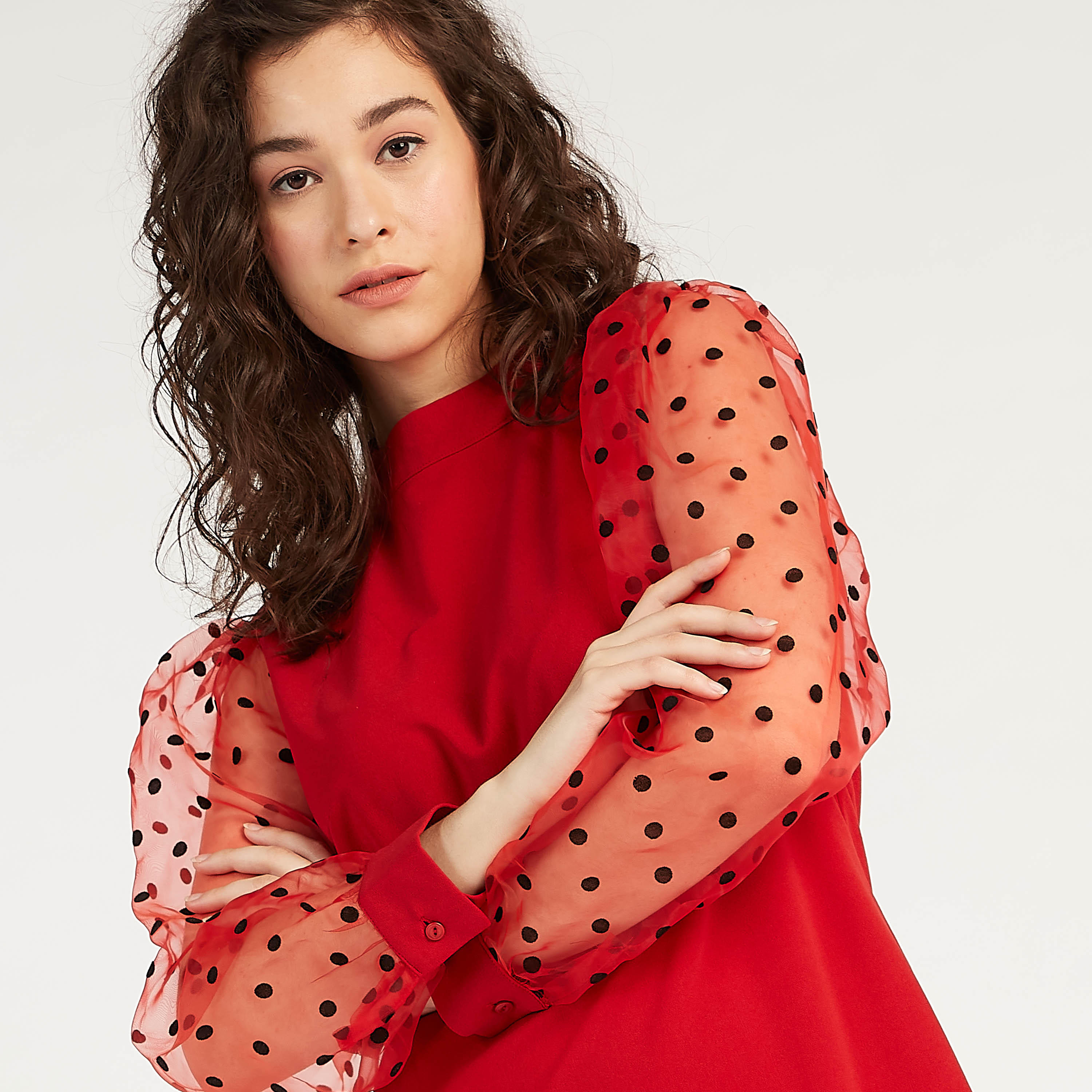 2Xtremz Mini Shift Dress with Polka Dotted Long Sleeves-women-clothing-dresses-image-7