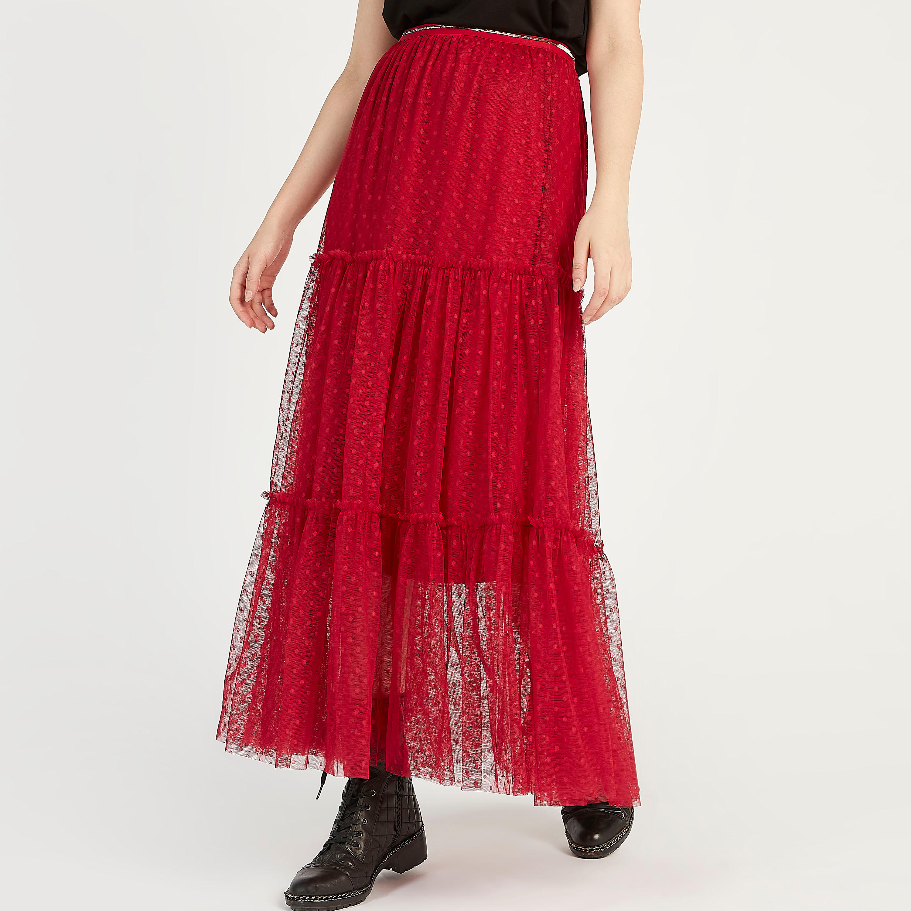 2Xtremz Textured A-line Maxi Skirt with Elasticated Waistband-women-clothing-bottoms-skirts-image-1
