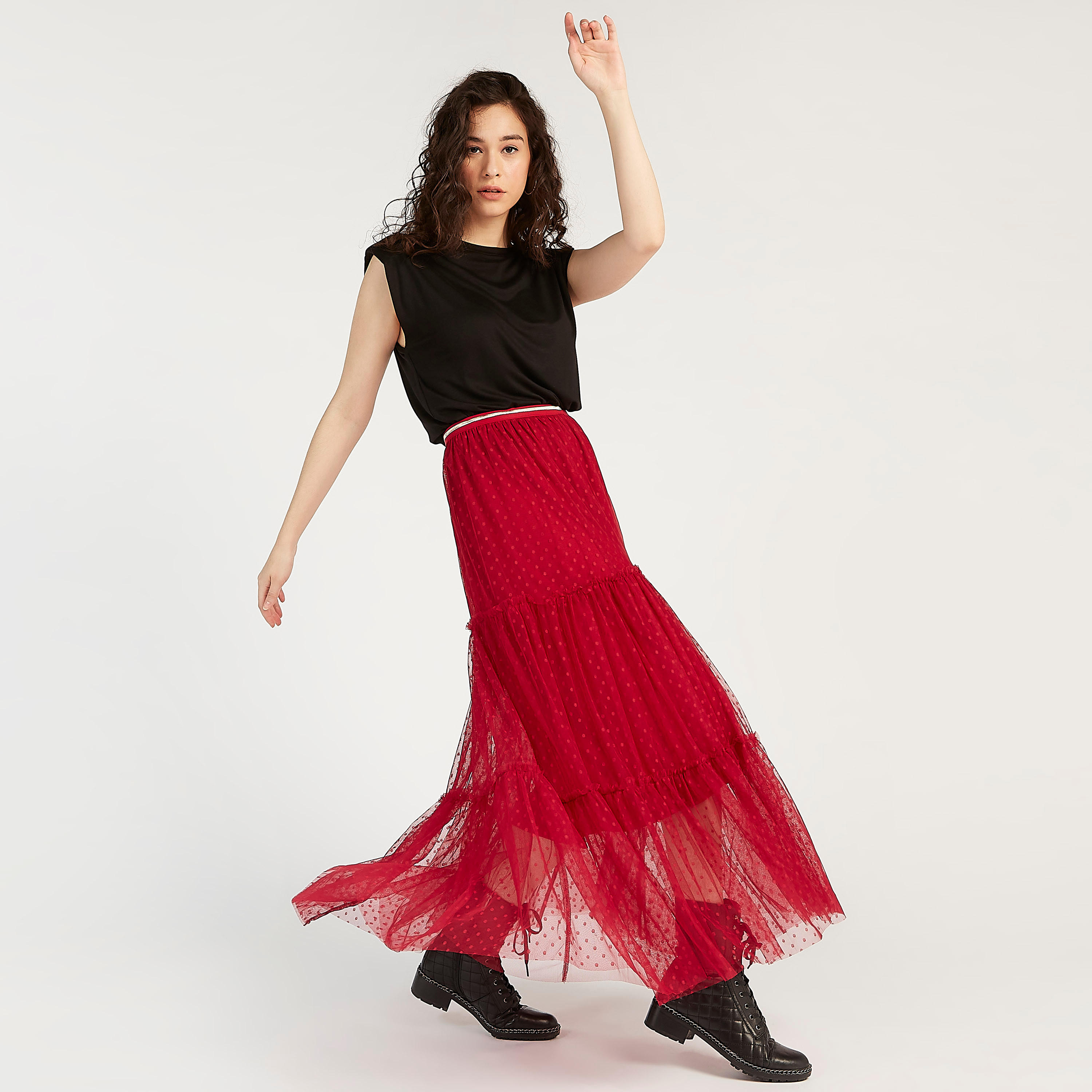 2Xtremz Textured A-line Maxi Skirt with Elasticated Waistband-women-clothing-bottoms-skirts-image-2