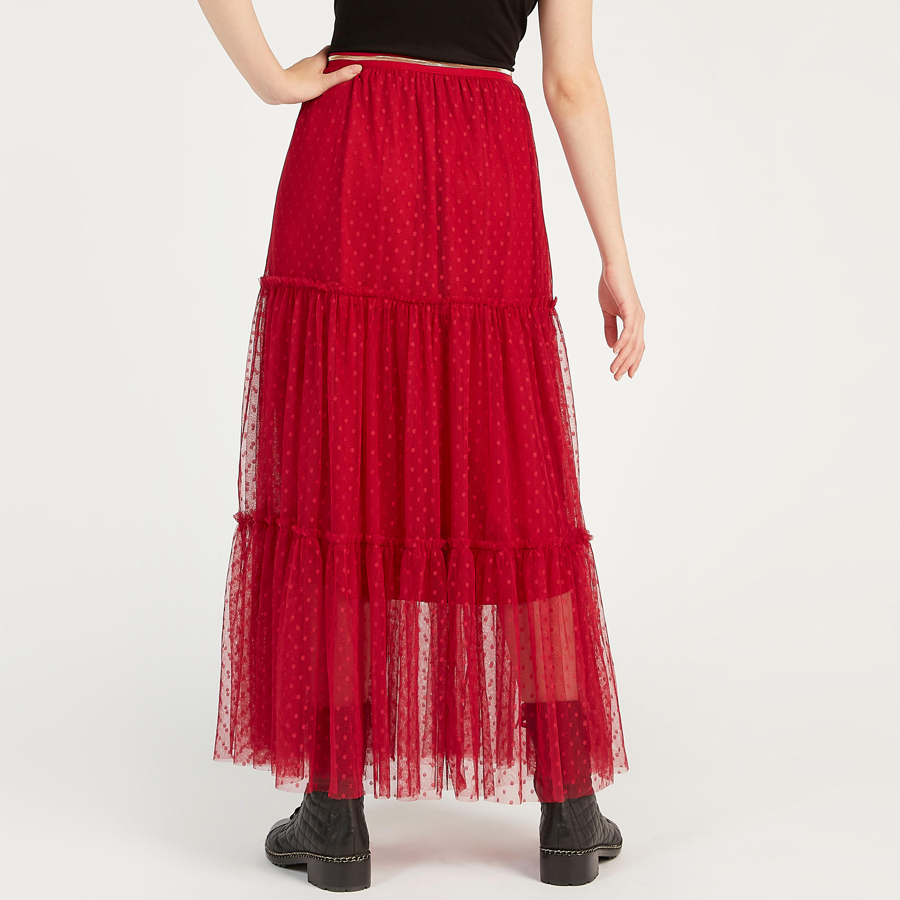 2Xtremz Textured A-line Maxi Skirt with Elasticated Waistband-women-clothing-bottoms-skirts-image-4