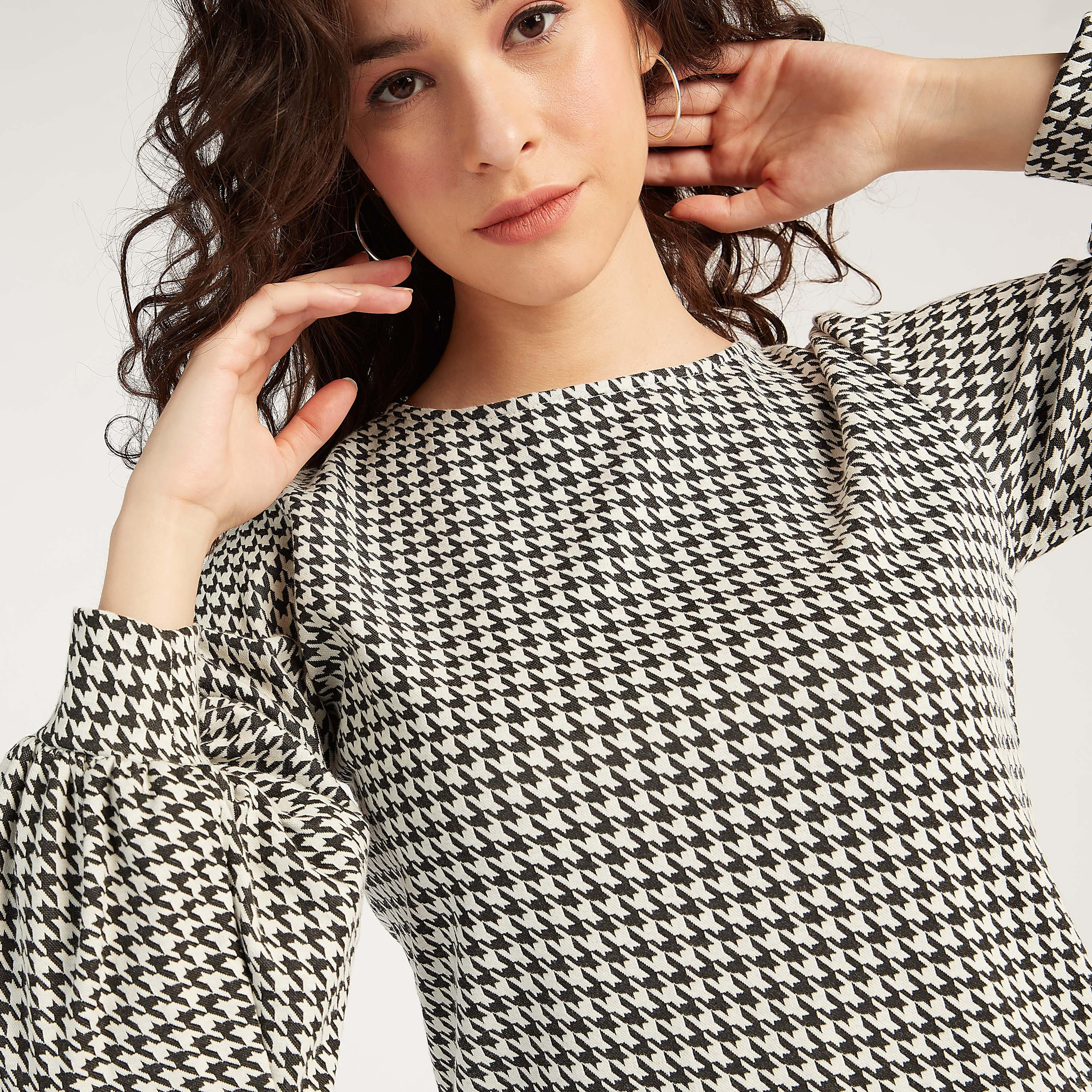 2Xtremz Checked Mini Shift Dress with Long Sleeves-women-clothing-dresses-image-3