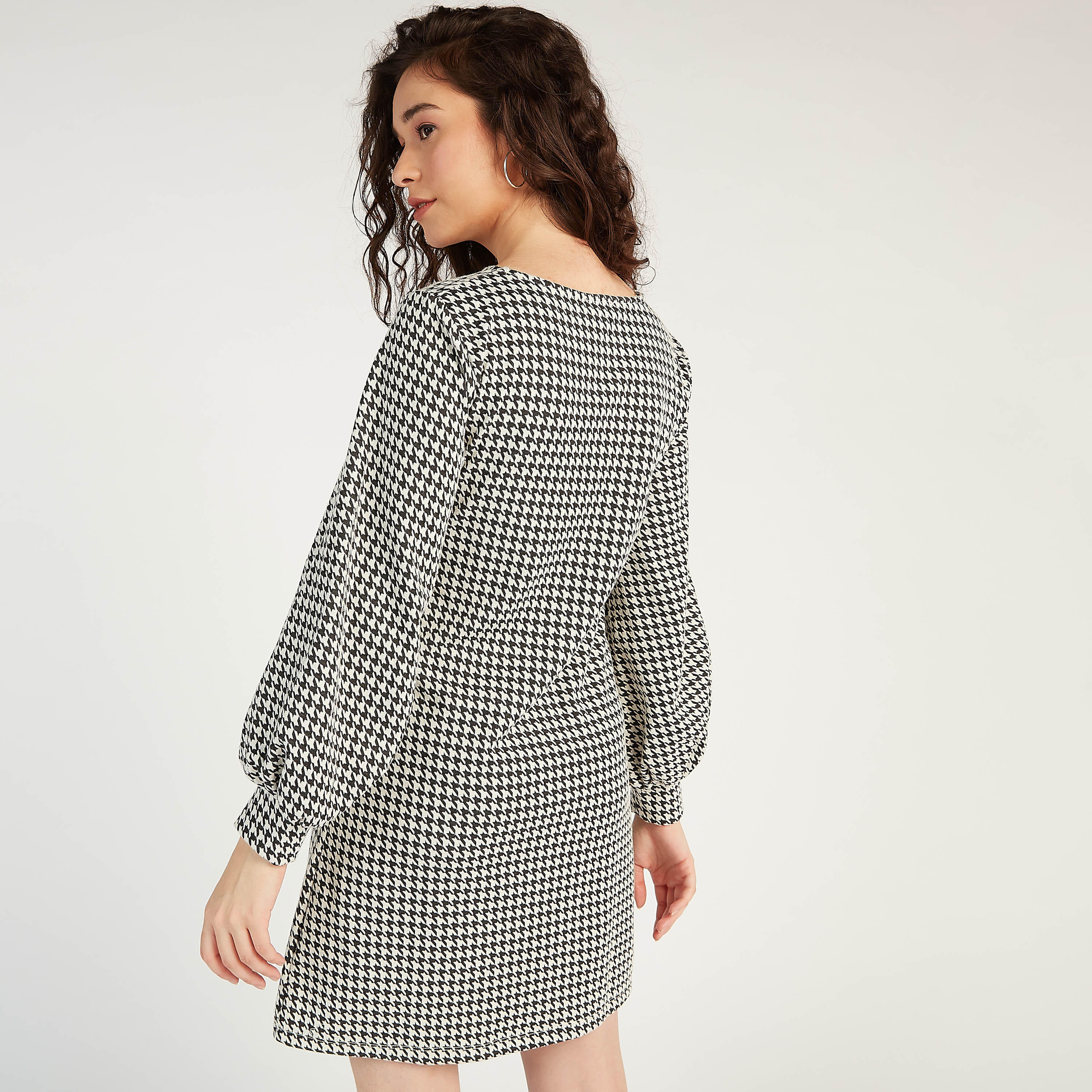 2Xtremz Checked Mini Shift Dress with Long Sleeves-women-clothing-dresses-image-4