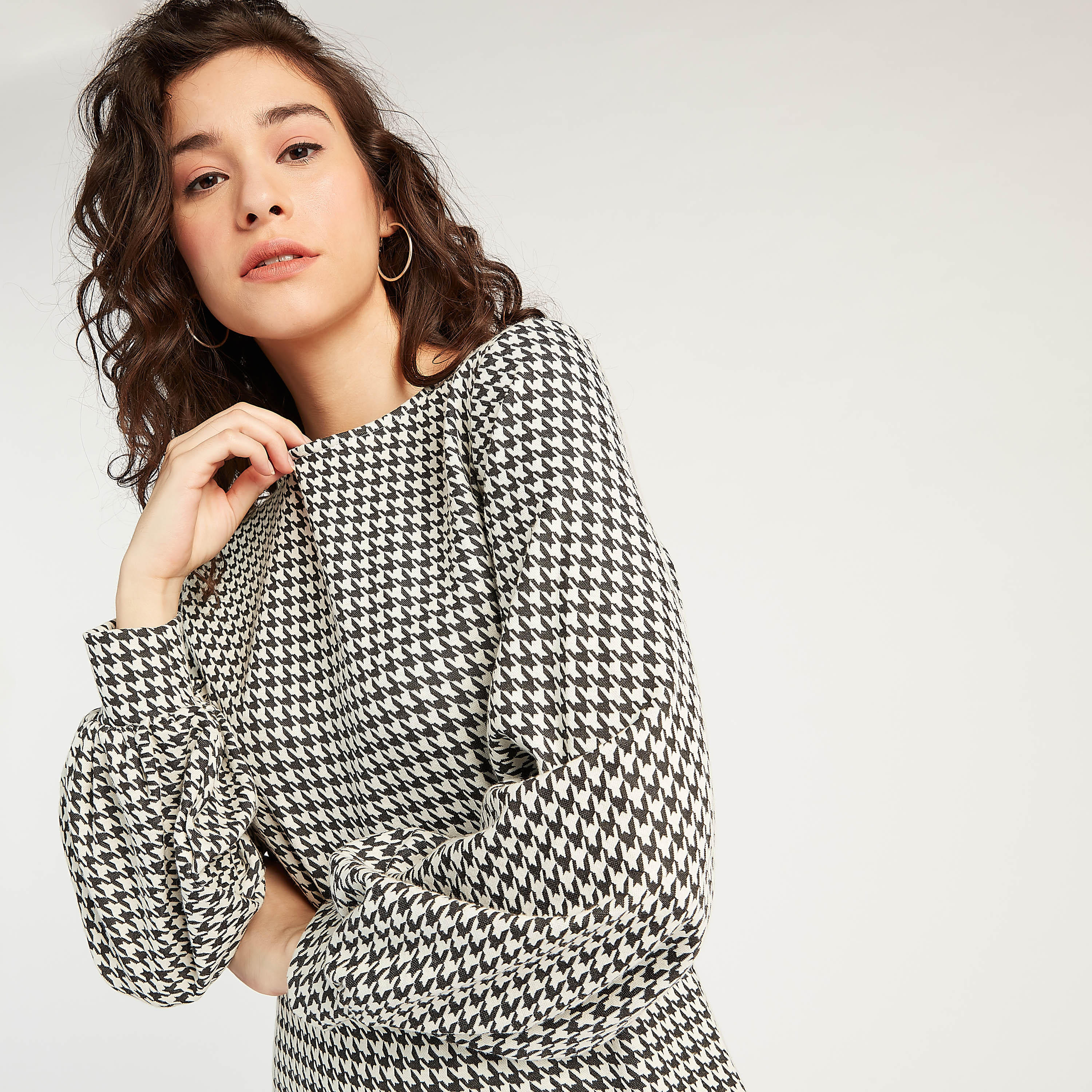 2Xtremz Checked Mini Shift Dress with Long Sleeves-women-clothing-dresses-image-5
