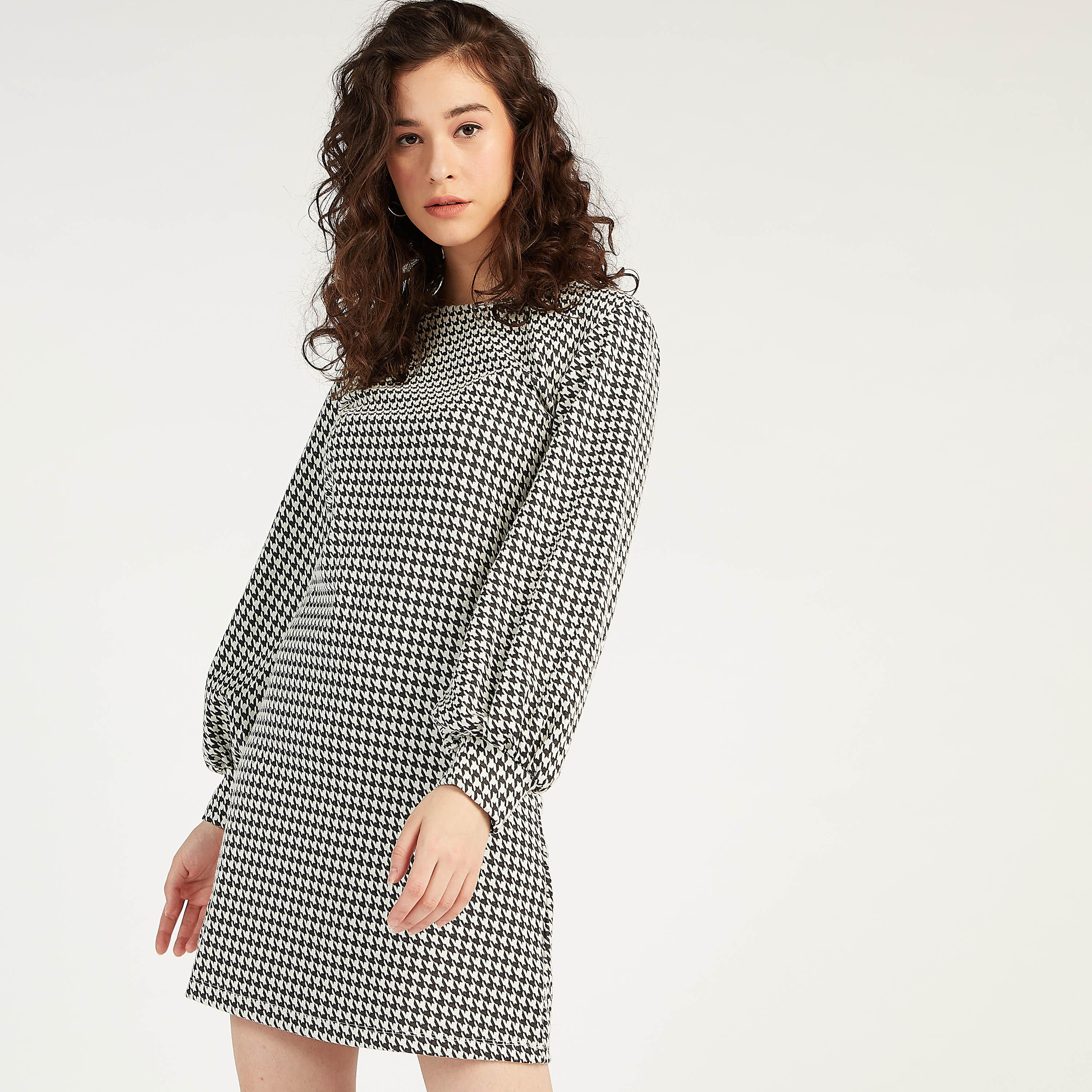2Xtremz Checked Mini Shift Dress with Long Sleeves-women-clothing-dresses-image-6