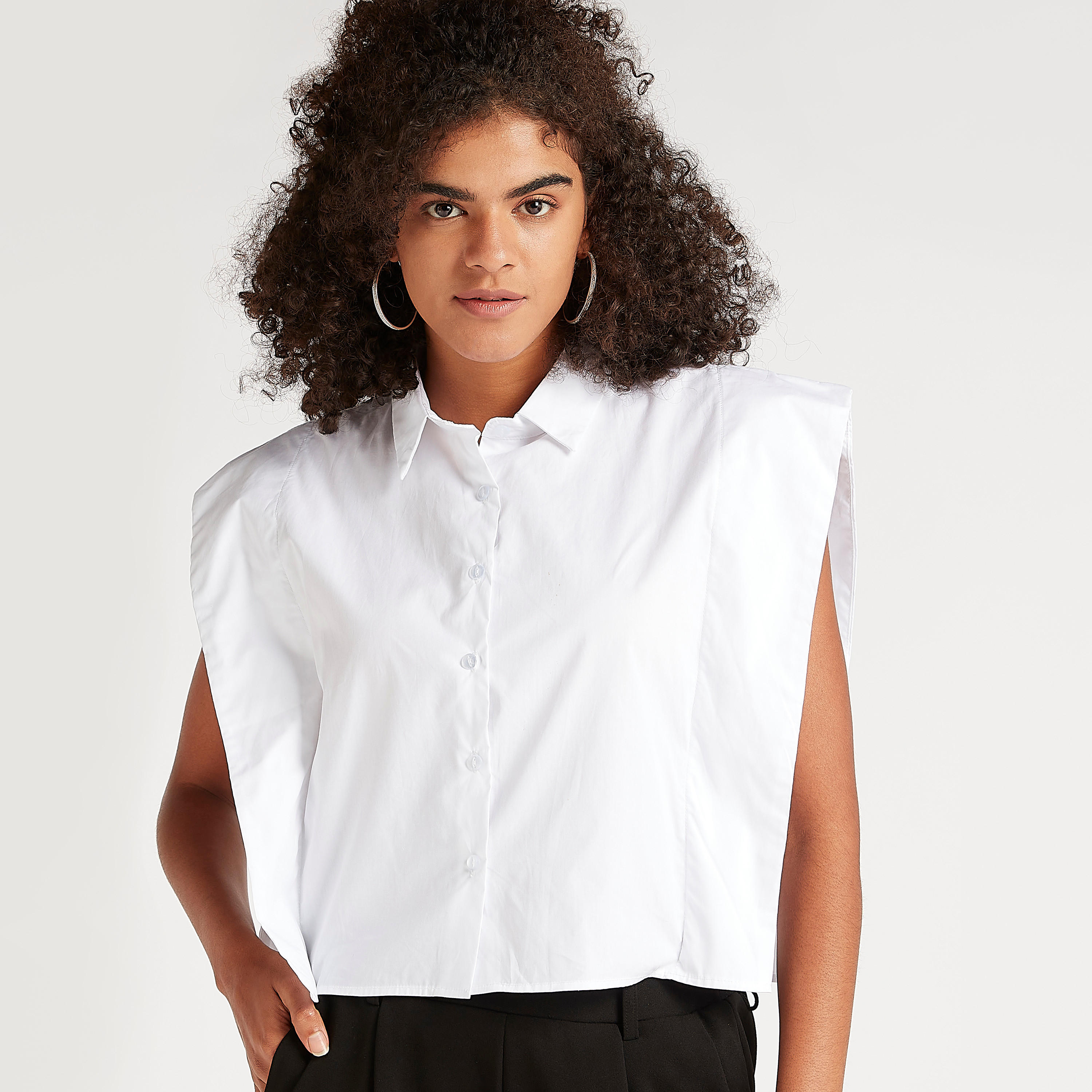 2Xtremz Solid Button-Up Top with Collar and Cap Sleeves-women-clothing-shirtsandblouses-blouses-image-1