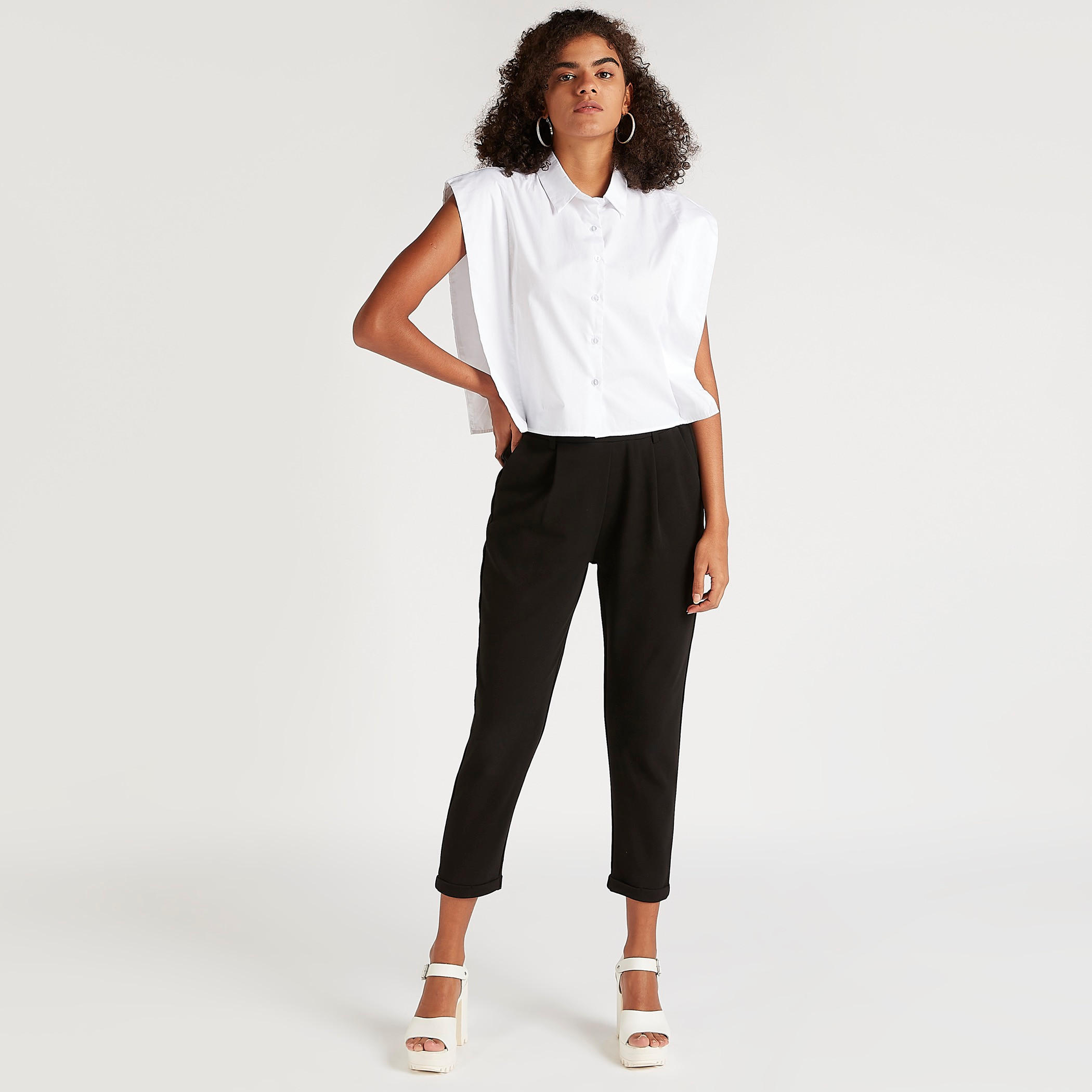 2Xtremz Solid Button-Up Top with Collar and Cap Sleeves-women-clothing-shirtsandblouses-blouses-image-2