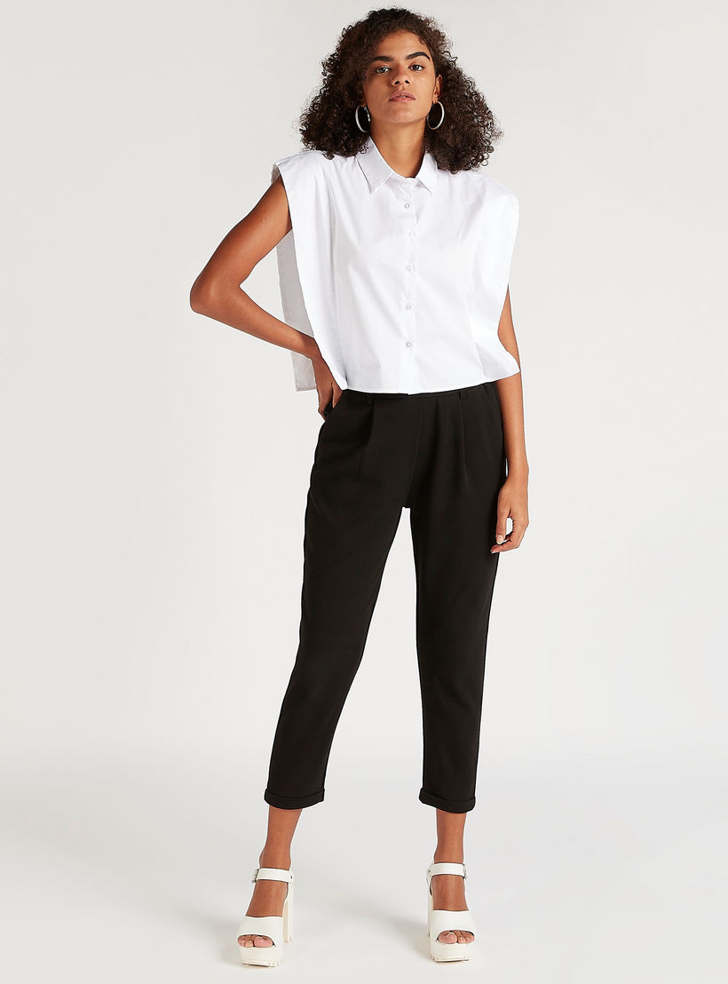 2Xtremz Solid Button-Up Top with Collar and Cap Sleeves-women-clothing-shirtsandblouses-blouses-image-2
