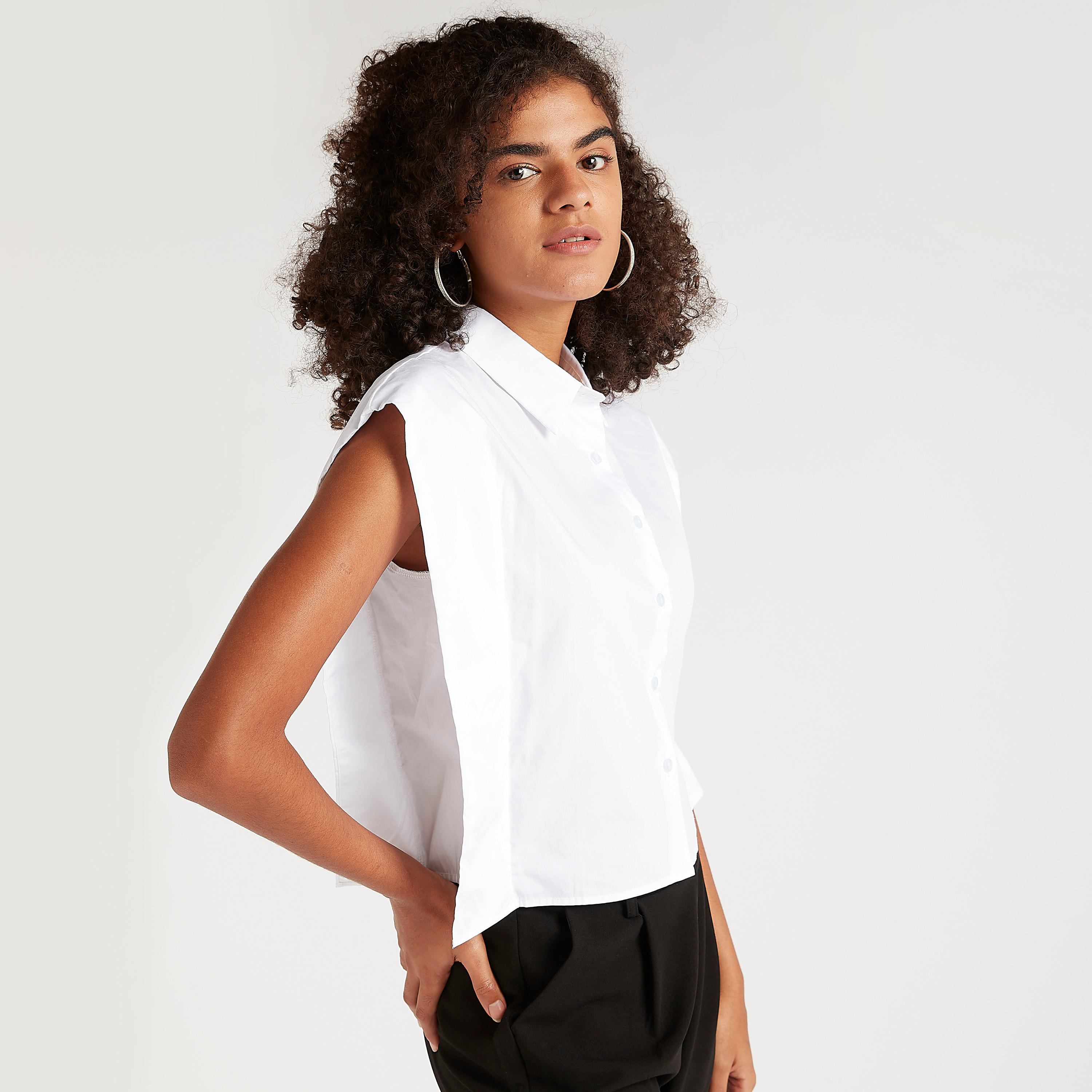 2Xtremz Solid Button-Up Top with Collar and Cap Sleeves-women-clothing-shirtsandblouses-blouses-image-6