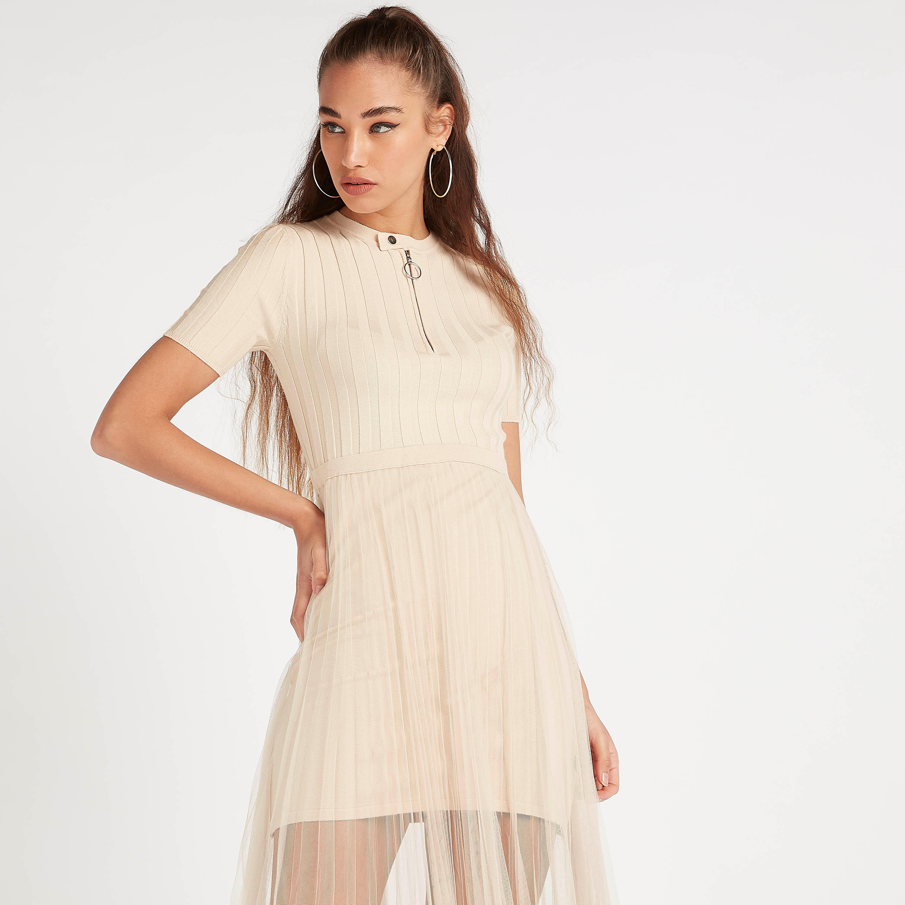 فستان إيه لاين طويل بارز الملمس مع وصلة أزرار بسحّاب من تو إكستريمز-women-clothing-dresses-image-6