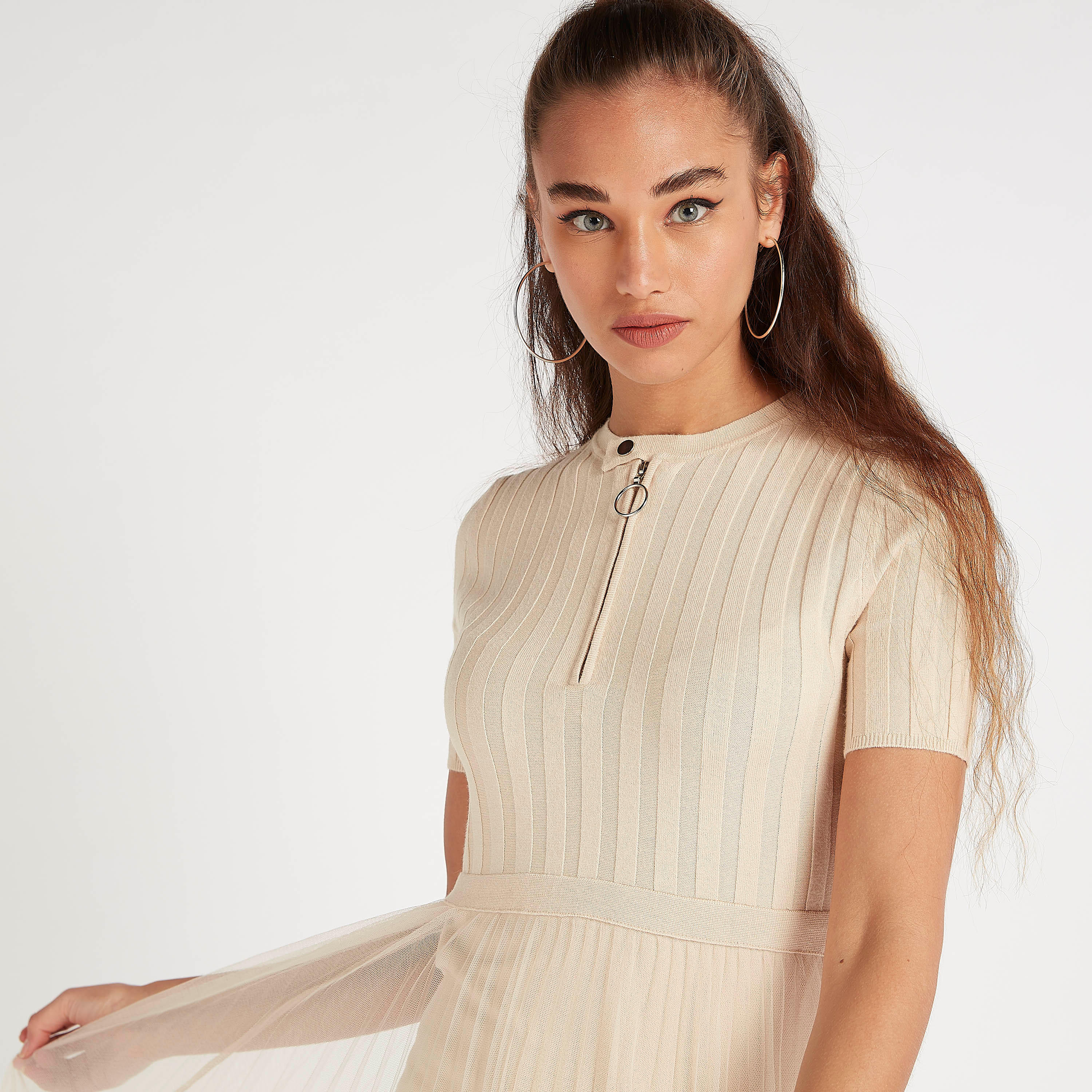 فستان إيه لاين طويل بارز الملمس مع وصلة أزرار بسحّاب من تو إكستريمز-women-clothing-dresses-image-7