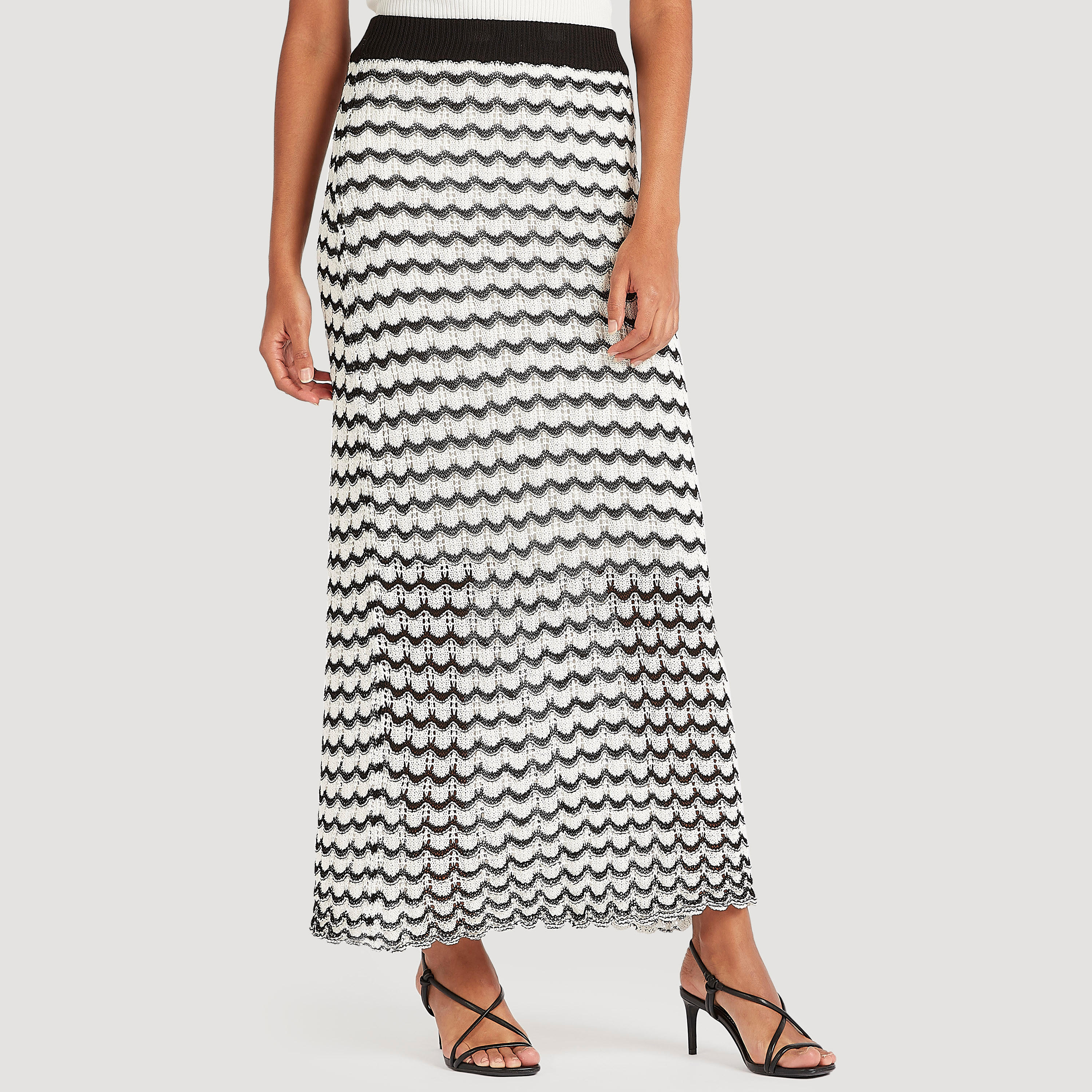 تنورة طويلة إيه لاين بارزة الملمس بخصر مطّاطي من توإكستريمز-women-clothing-bottoms-skirts-image-1