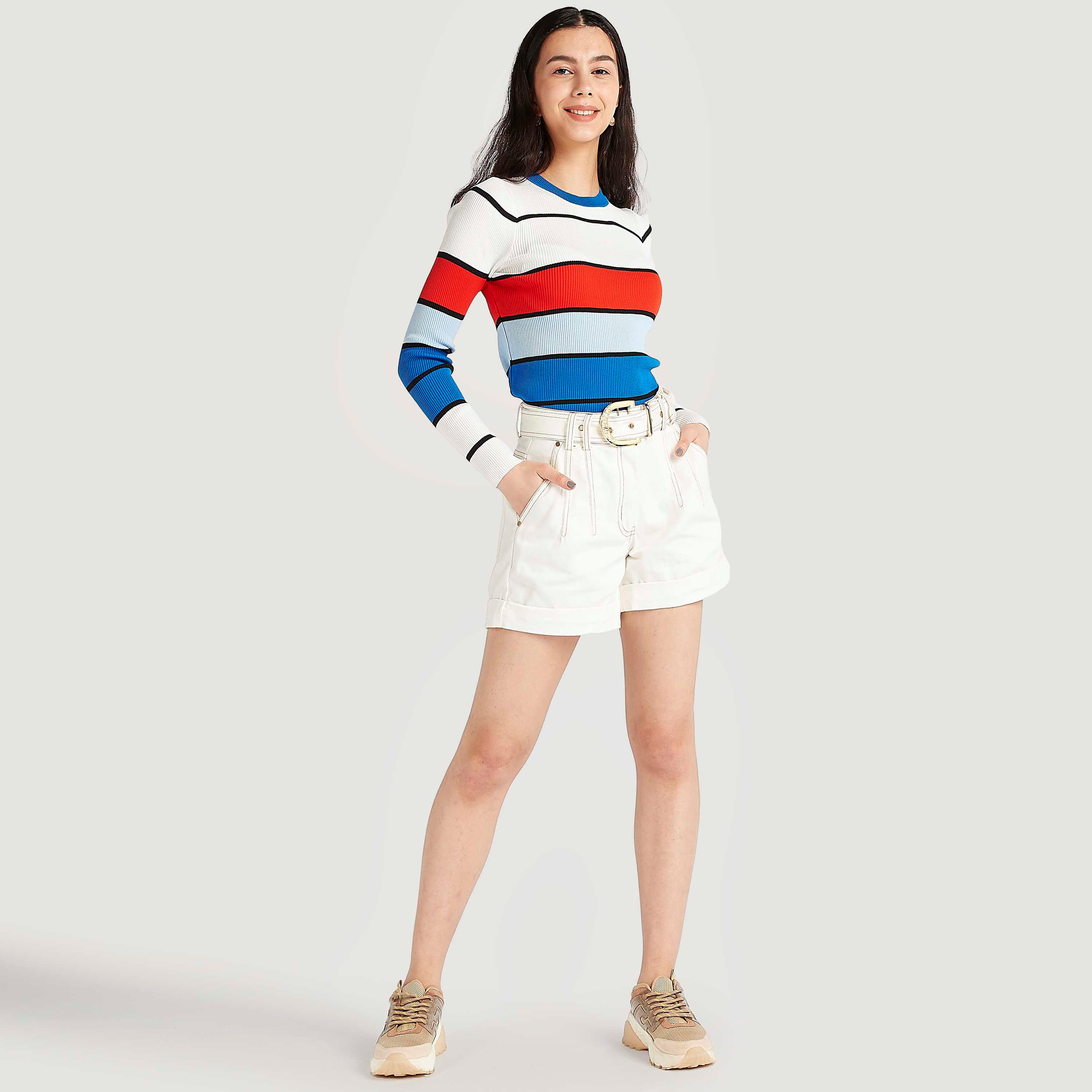 كنزة مخطّطة بياقة ضيّقة وأكمام طويلة من تو إكستريمز-women-clothing-cardigansandjumpers-jumpers-image-2
