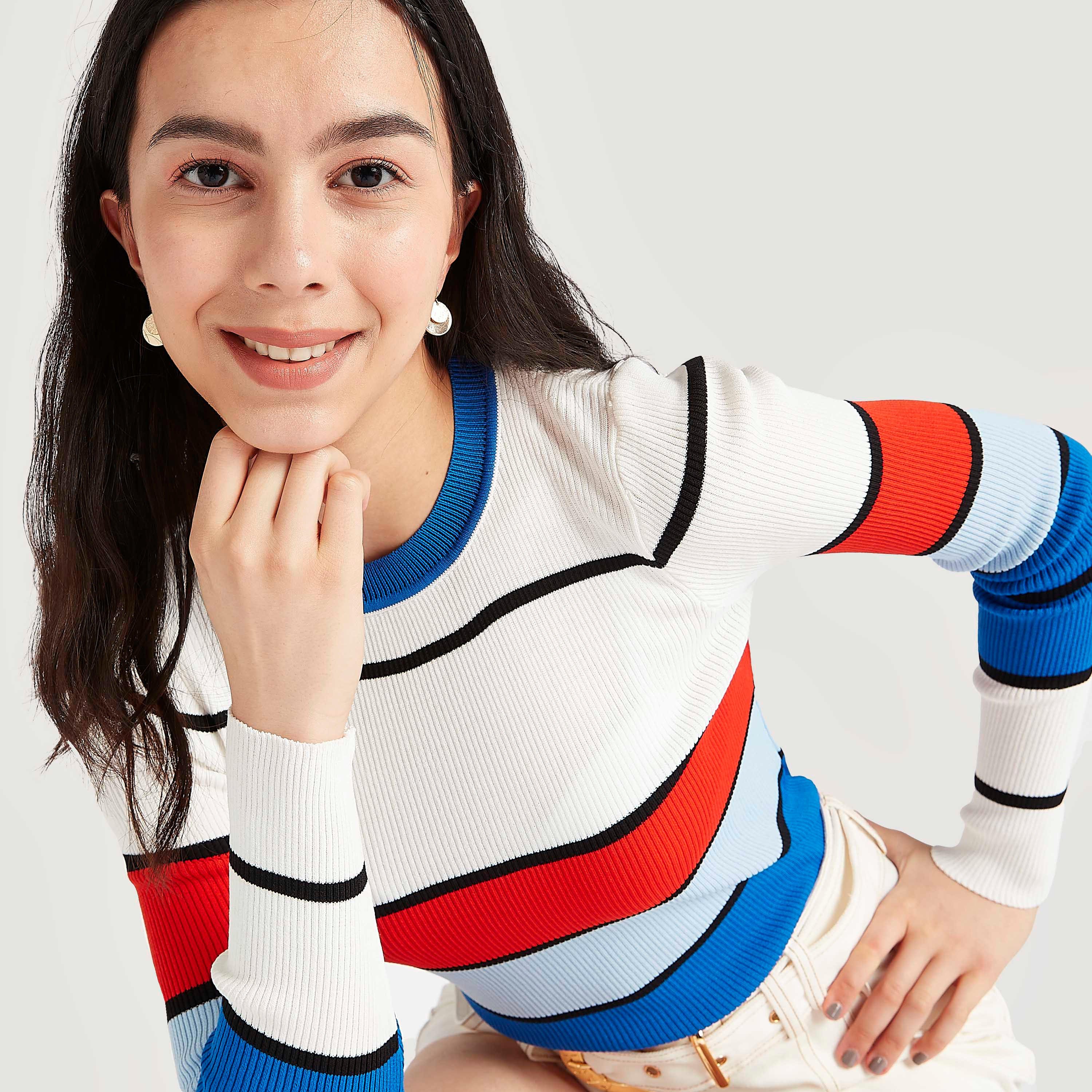 كنزة مخطّطة بياقة ضيّقة وأكمام طويلة من تو إكستريمز-women-clothing-cardigansandjumpers-jumpers-image-5