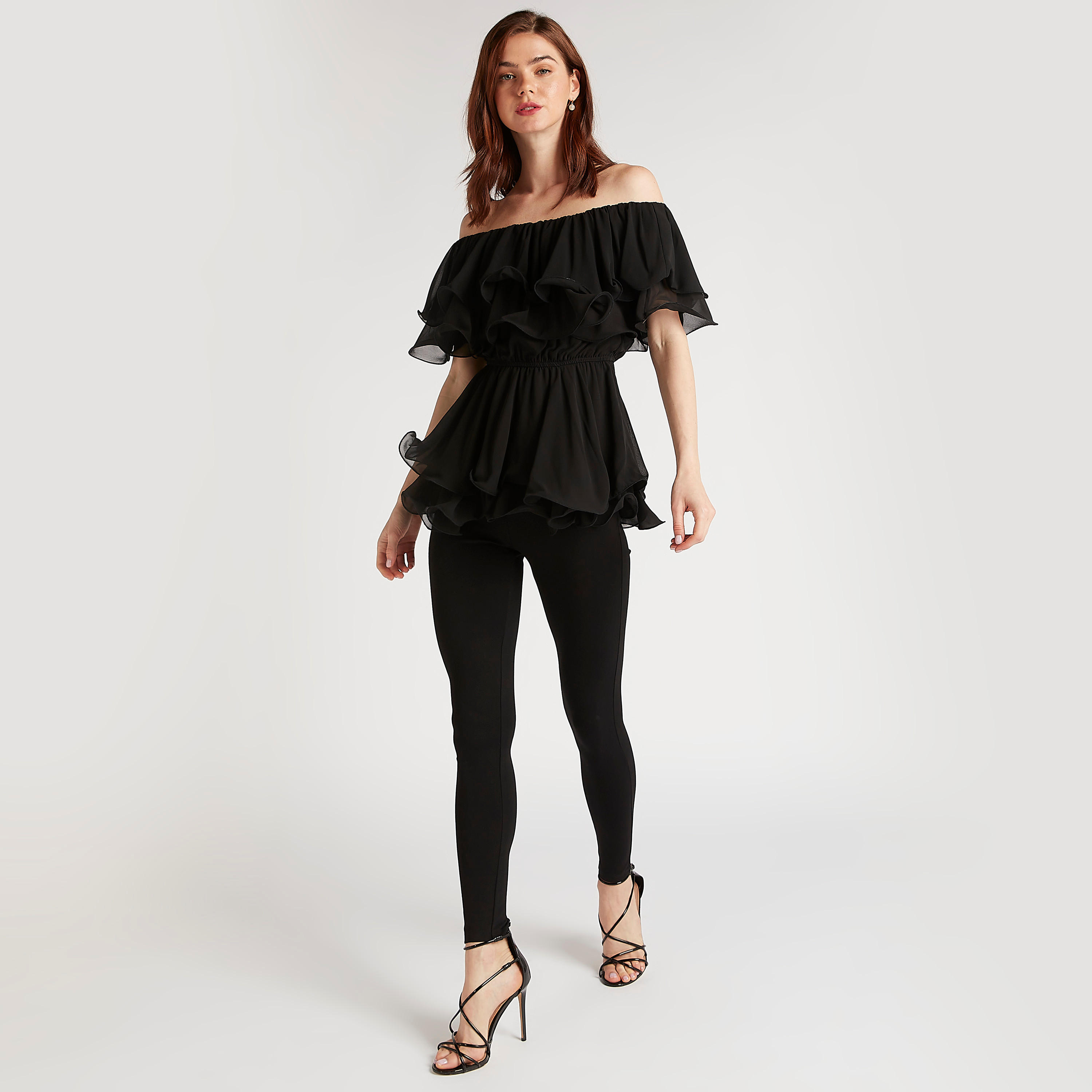 2Xtremz Solid Bardot Neck Blouse with Short Sleeves and Ruffles-women-clothing-shirtsandblouses-blouses-image-6