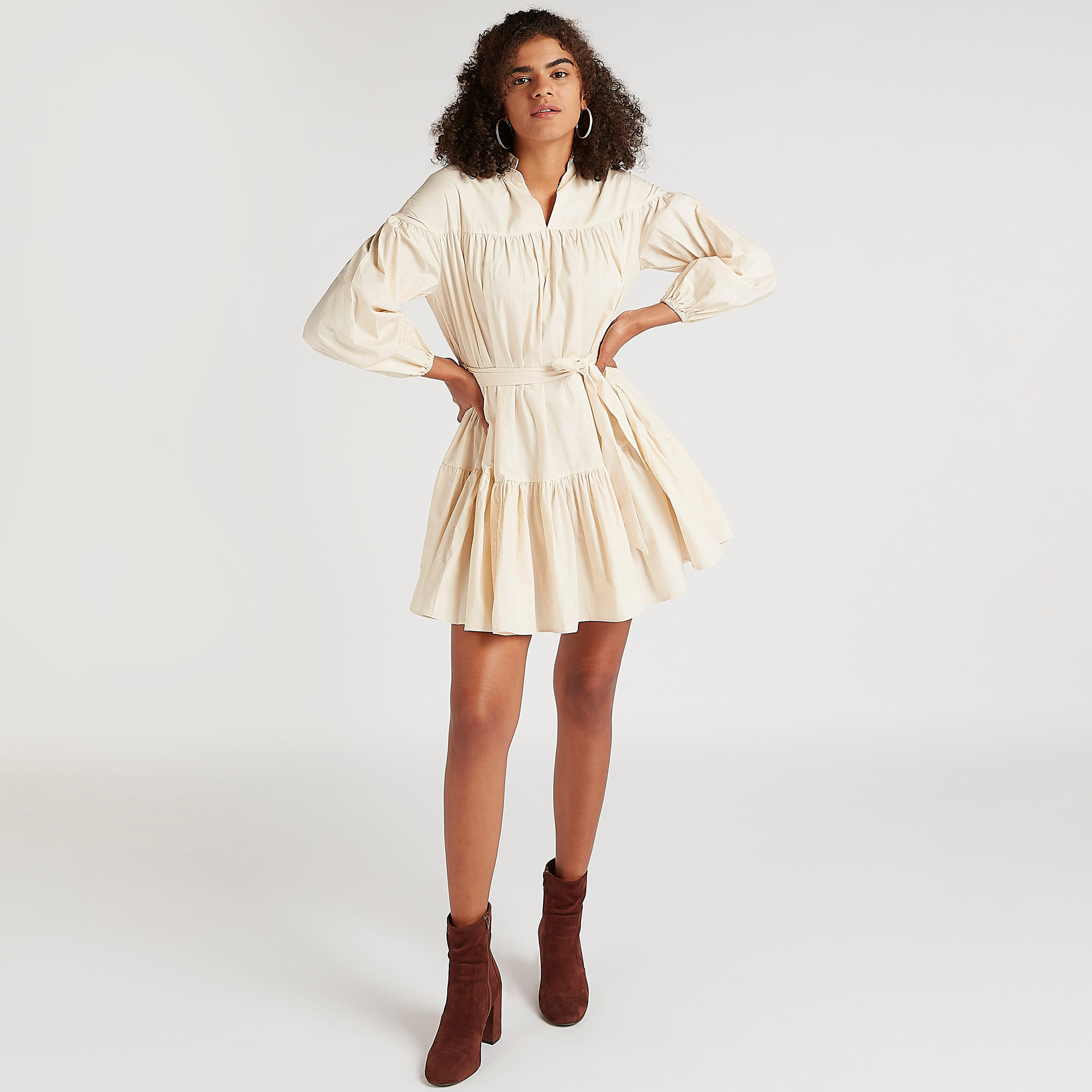 فستان منسدل قصير سادة بأكمام طويلة ورباط من تو إكستريمز-women-clothing-dresses-image-5