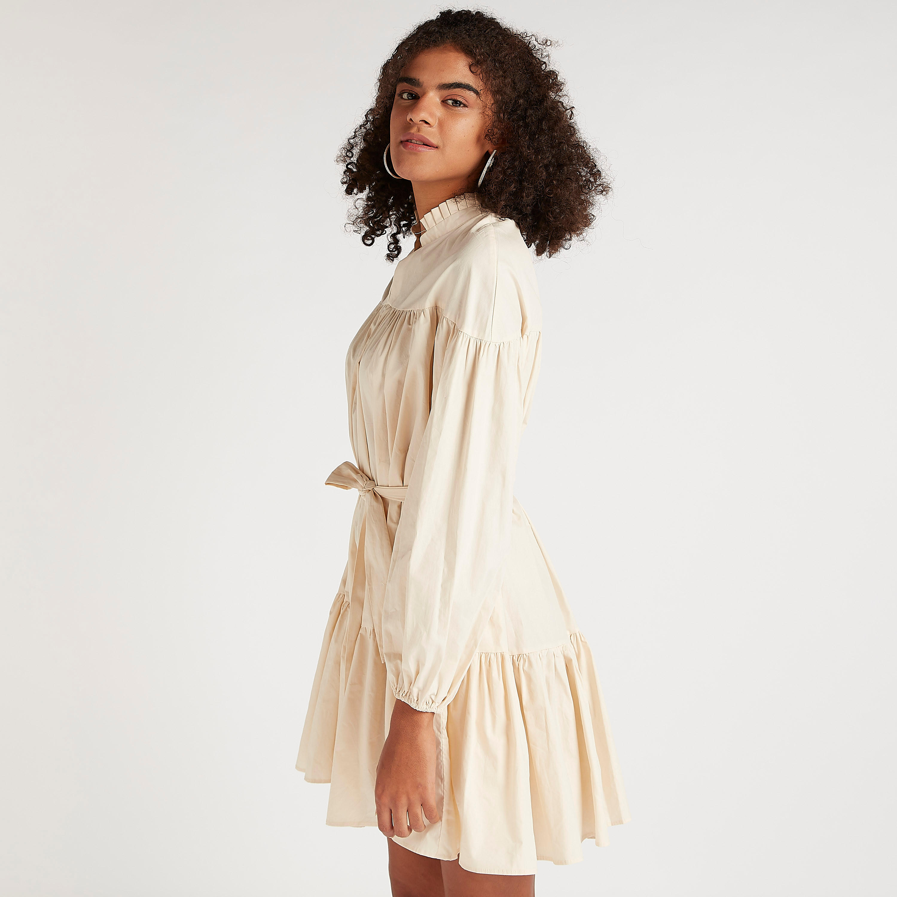 فستان منسدل قصير سادة بأكمام طويلة ورباط من تو إكستريمز-women-clothing-dresses-image-2