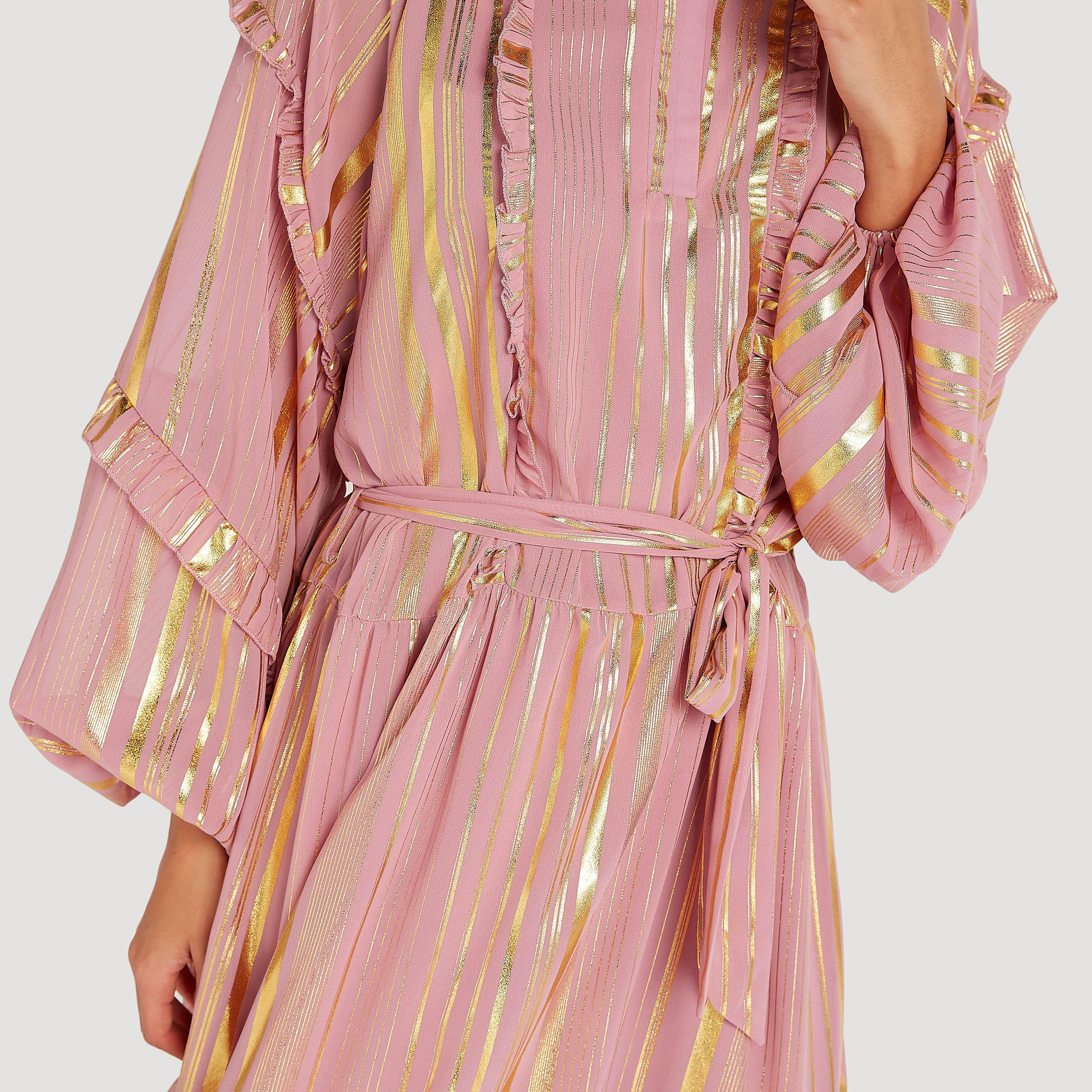 فستان إيه لاين ميدي مخطّط بأكمام طويلة وخصر برباط من تو إكستريمز-women-clothing-dresses-image-6