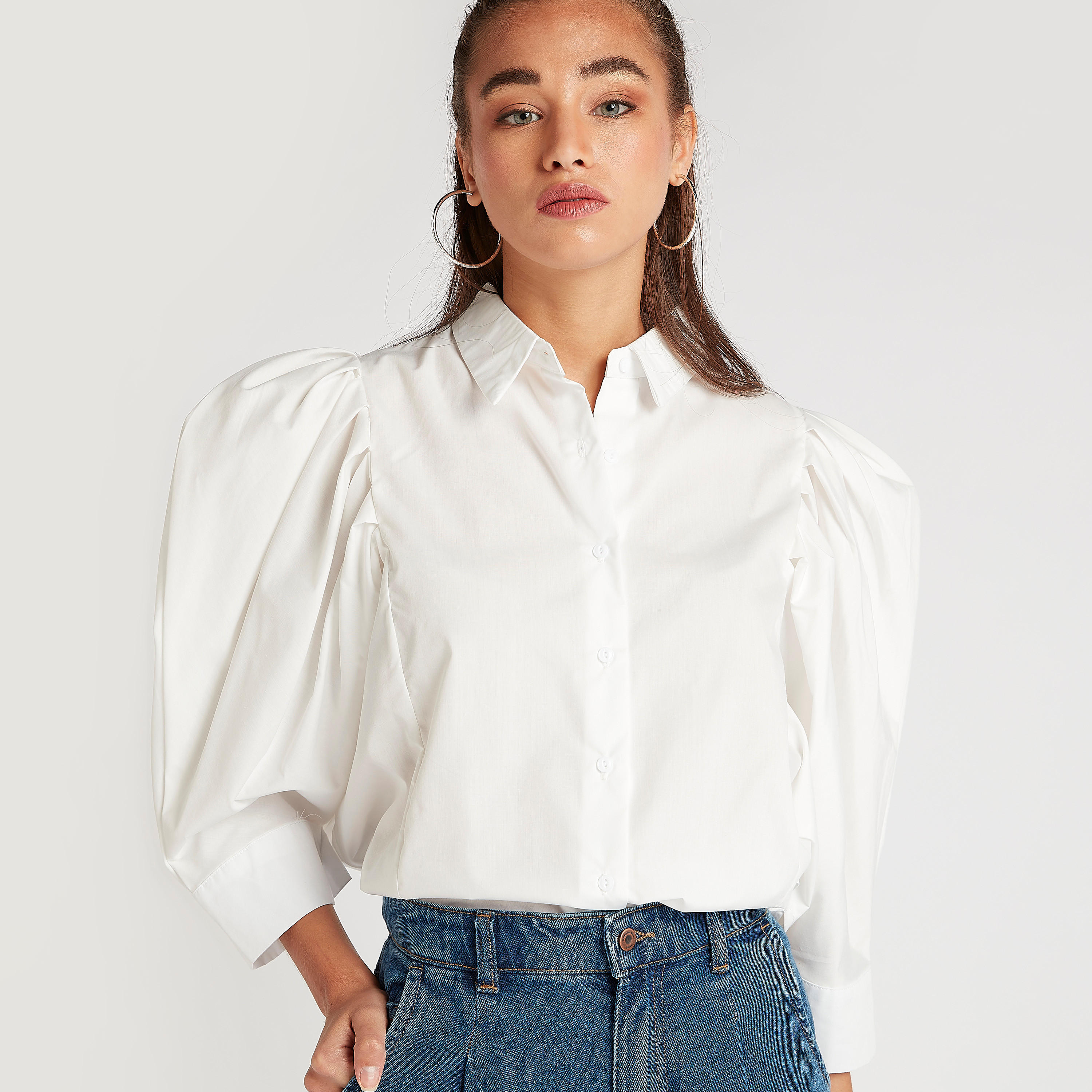 قميص سادة بأكمام منفوخة من تو إكستريمز-women-clothing-shirtsandblouses-shirts-image-2