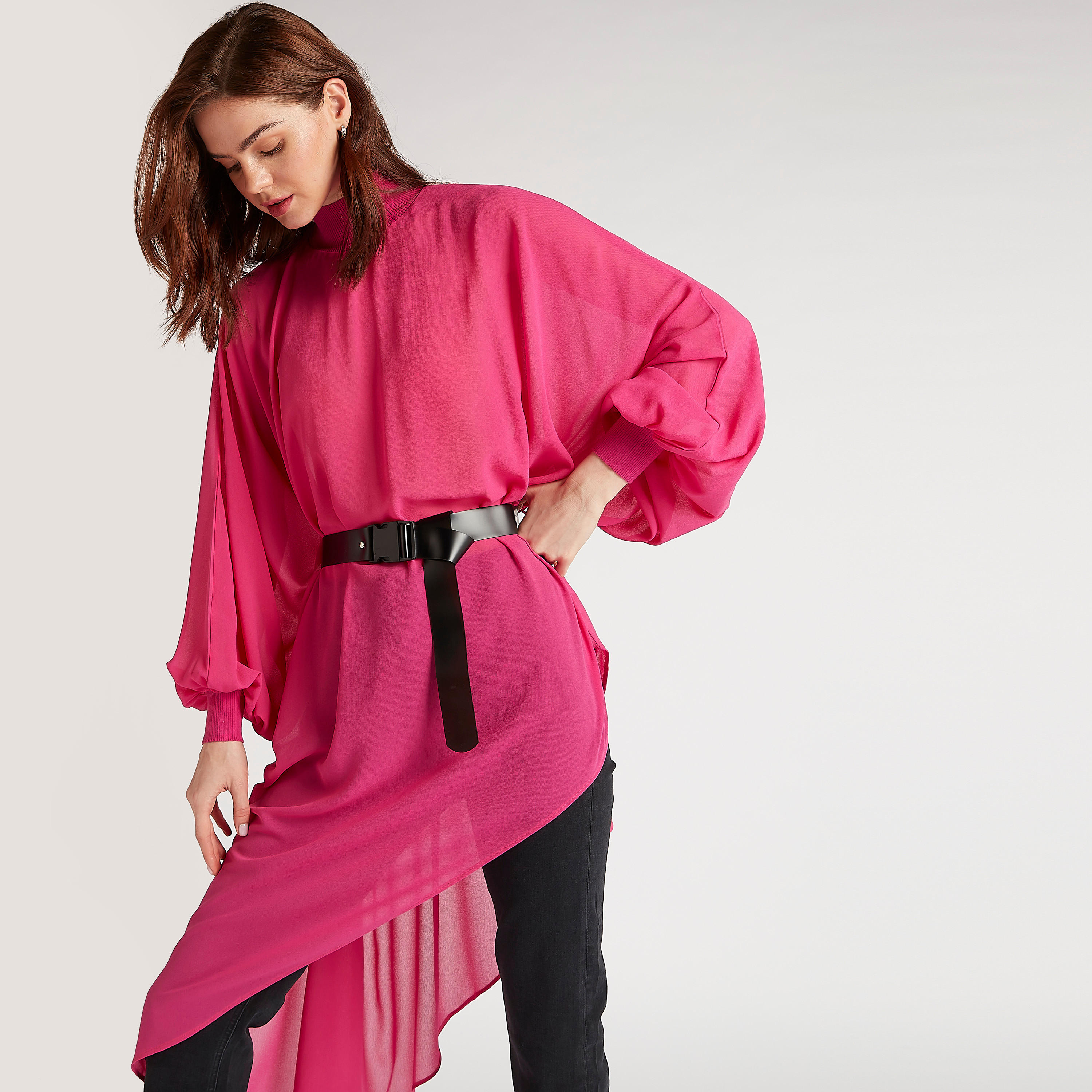 تونيك بياقة عالية وأكمام طويلة وأطراف غير مستوية من تو إكستريمز-women-clothing-shirtsandblouses-blouses-image-1
