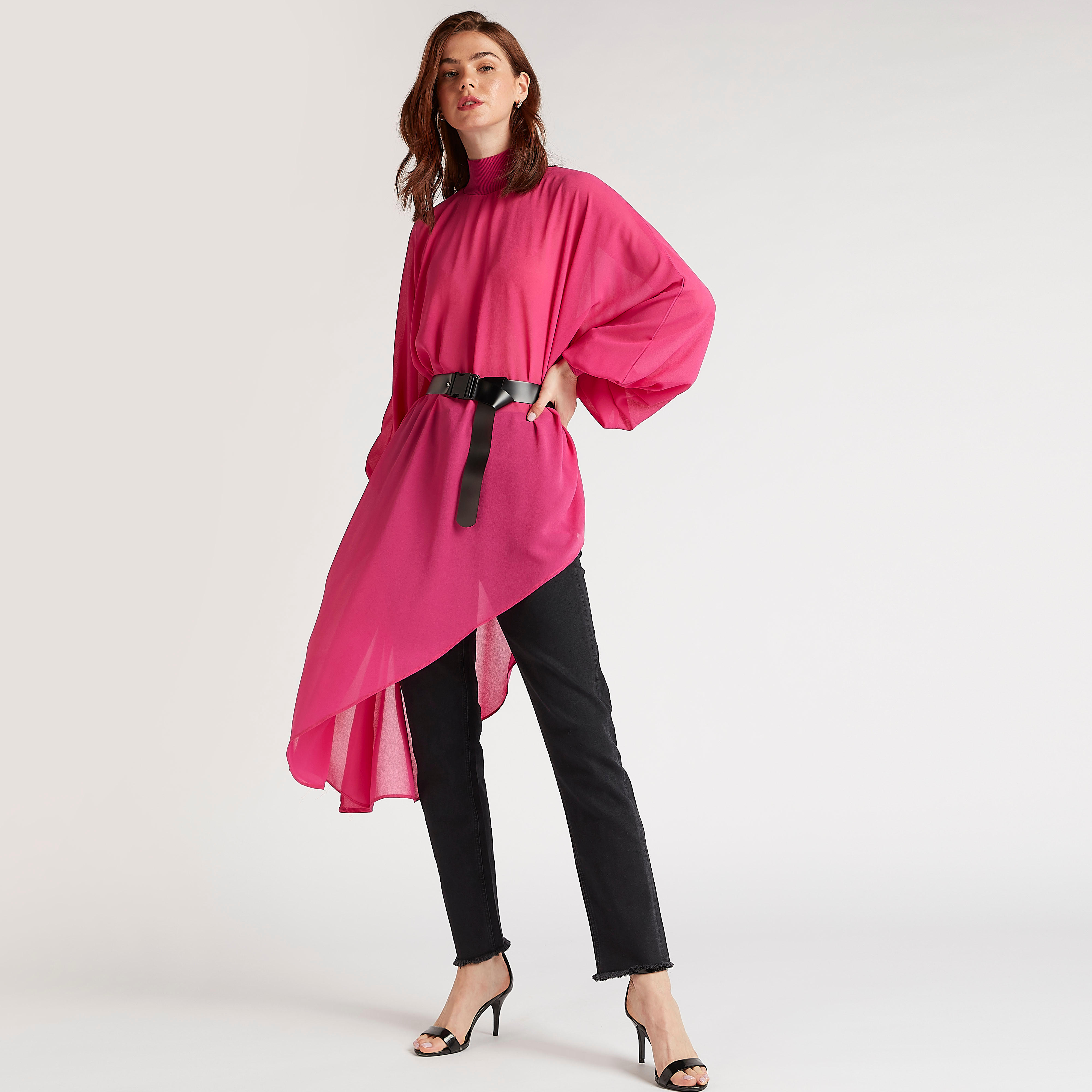 تونيك بياقة عالية وأكمام طويلة وأطراف غير مستوية من تو إكستريمز-women-clothing-shirtsandblouses-blouses-image-2