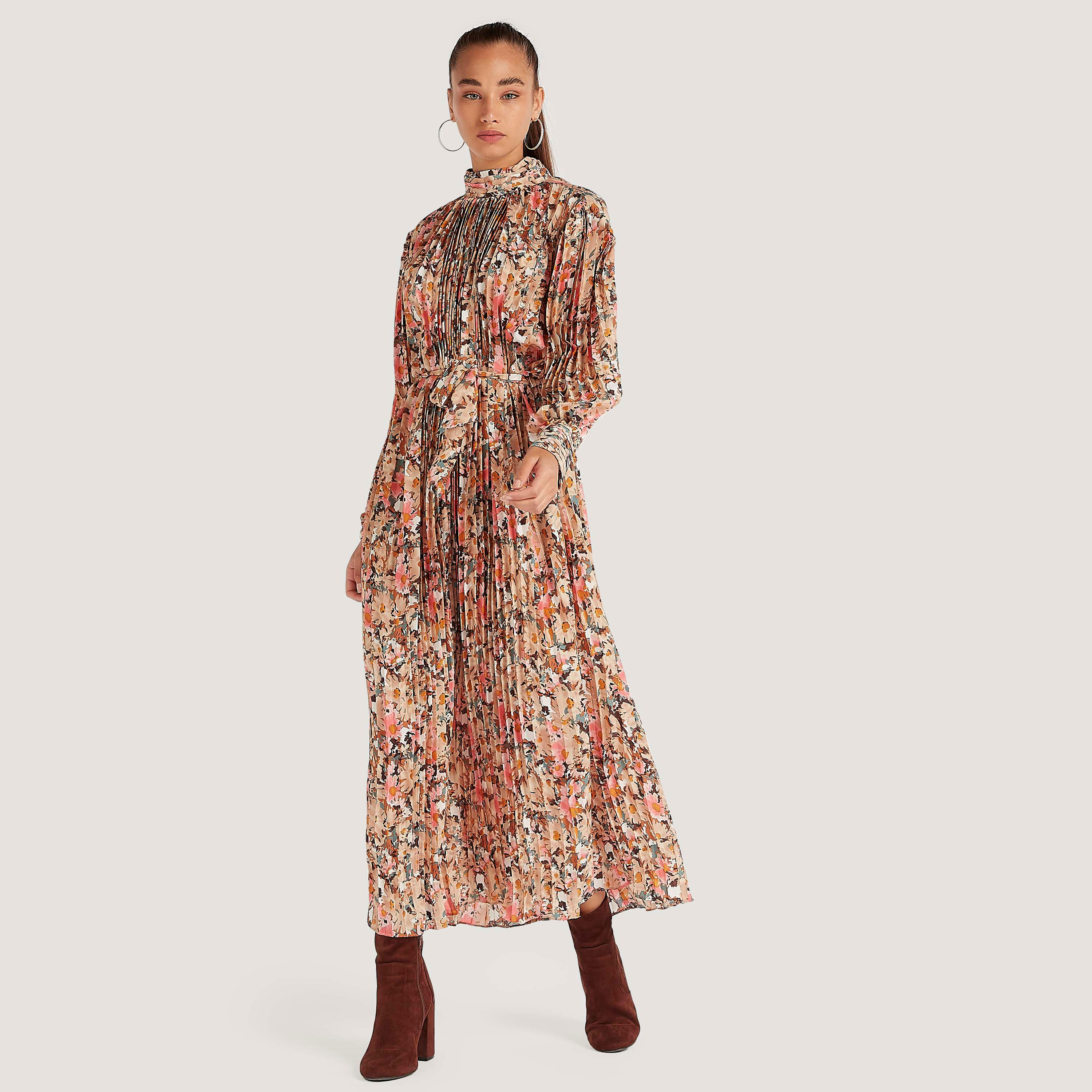 فستان طويل إيه لاين بطبعات أزهار وكشكشة وحزام رباط من تو إكستريمز-women-clothing-dresses-image-2