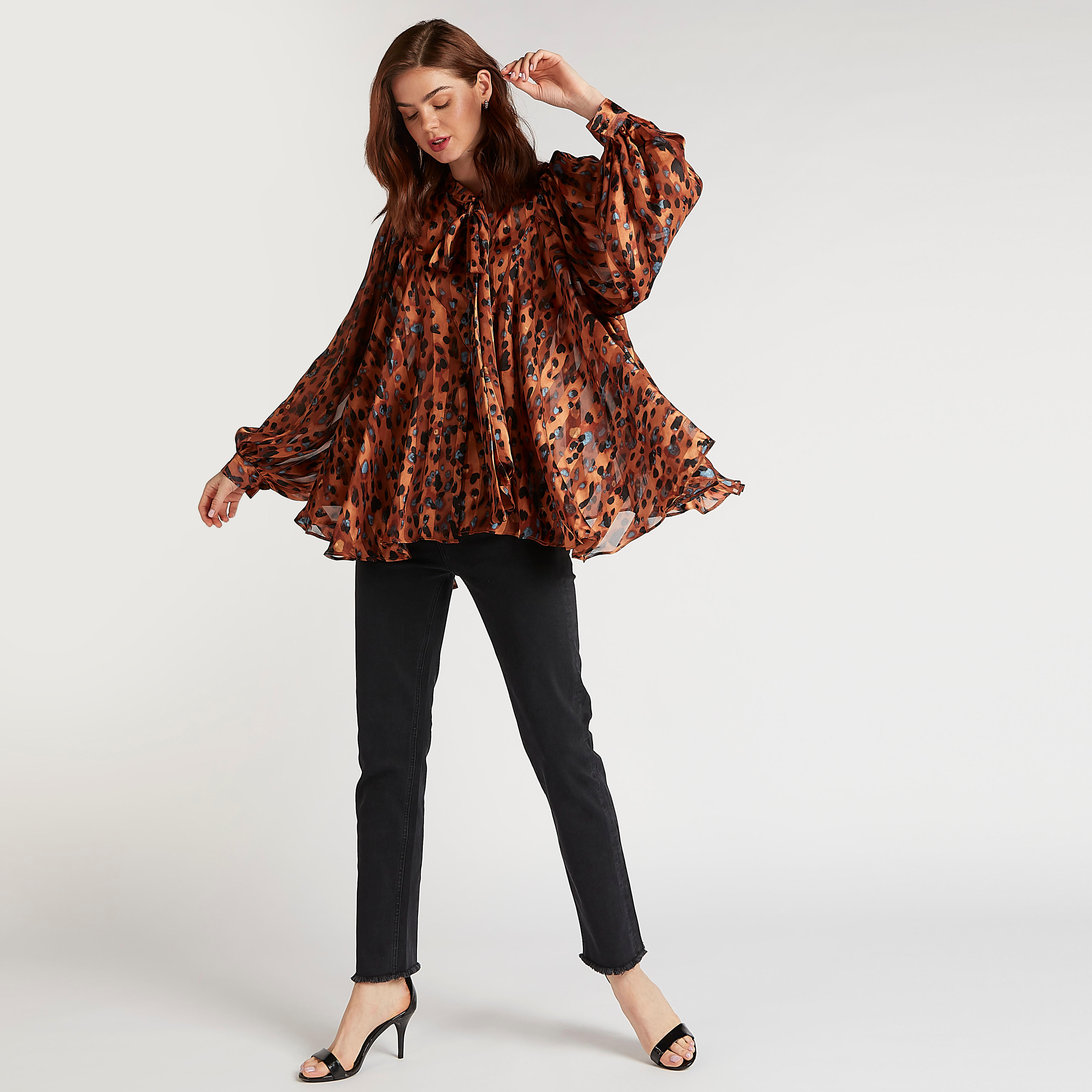 2Xtremz Printed Top with Neck Tie-Up and Long Sleeves-women-clothing-shirtsandblouses-blouses-image-2