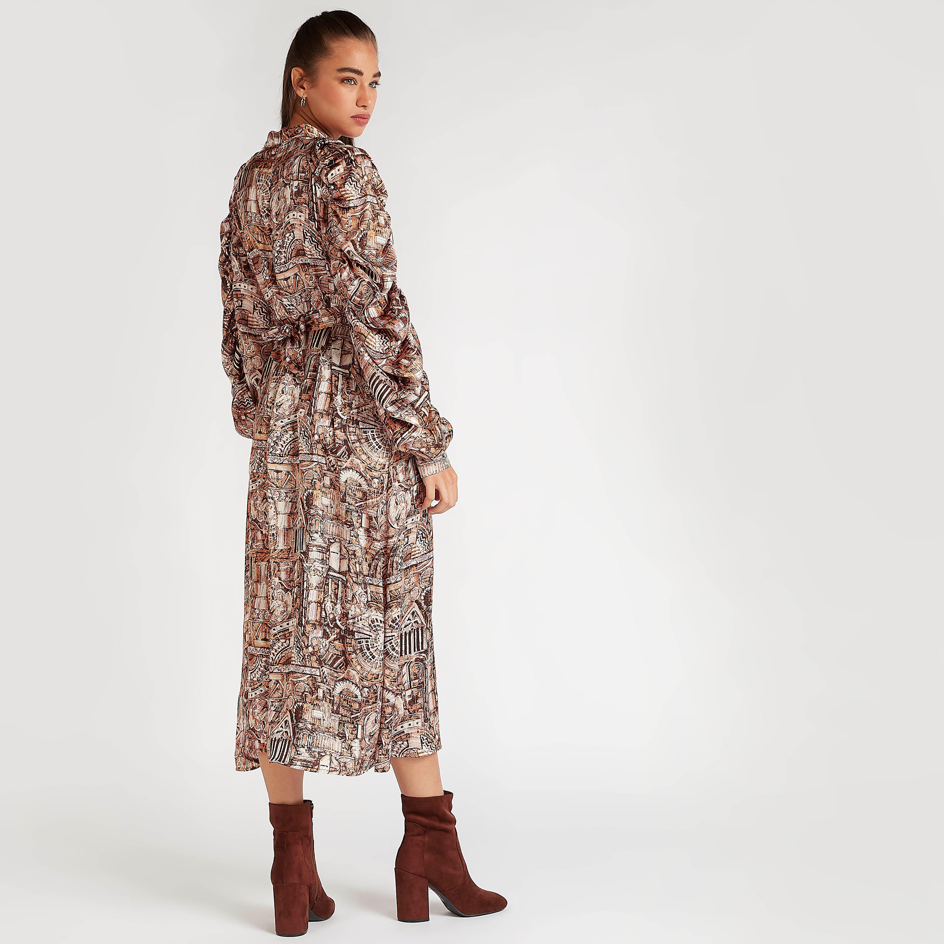 فستان ميدي إيه لاين بياقة عالية وأكمام طويلة من تو إكستريمز-women-clothing-dresses-image-4