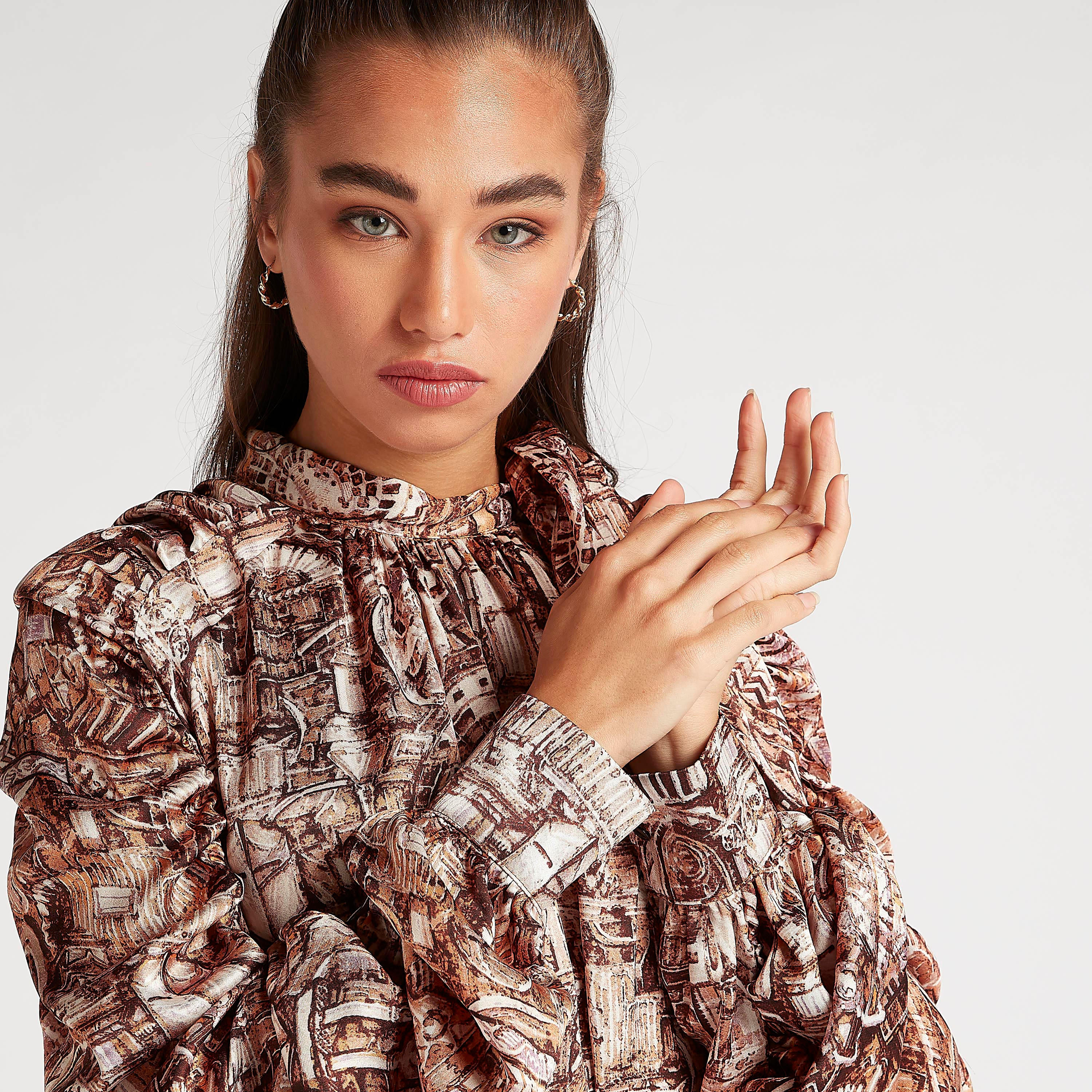 فستان ميدي إيه لاين بياقة عالية وأكمام طويلة من تو إكستريمز-women-clothing-dresses-image-5