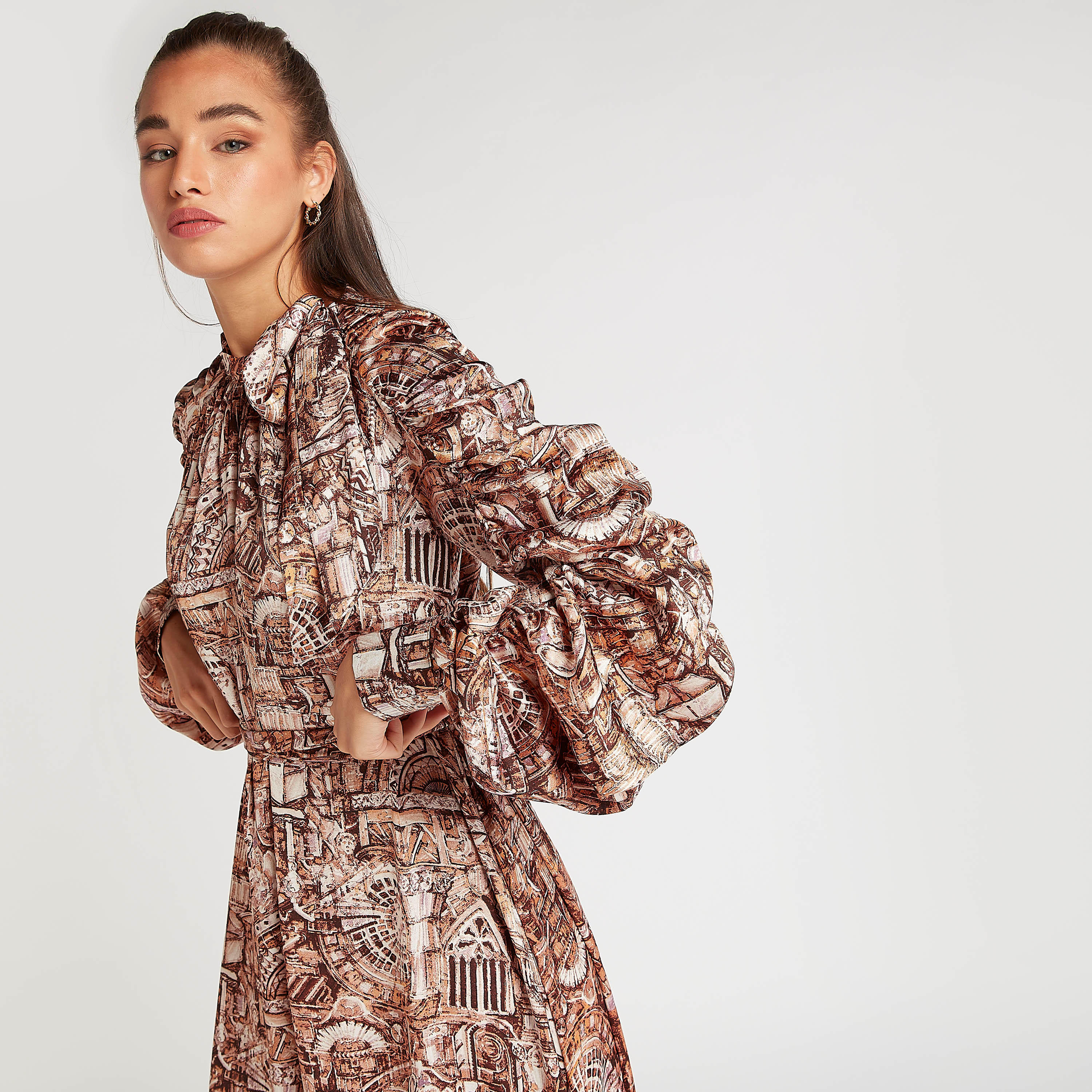 فستان ميدي إيه لاين بياقة عالية وأكمام طويلة من تو إكستريمز-women-clothing-dresses-image-6