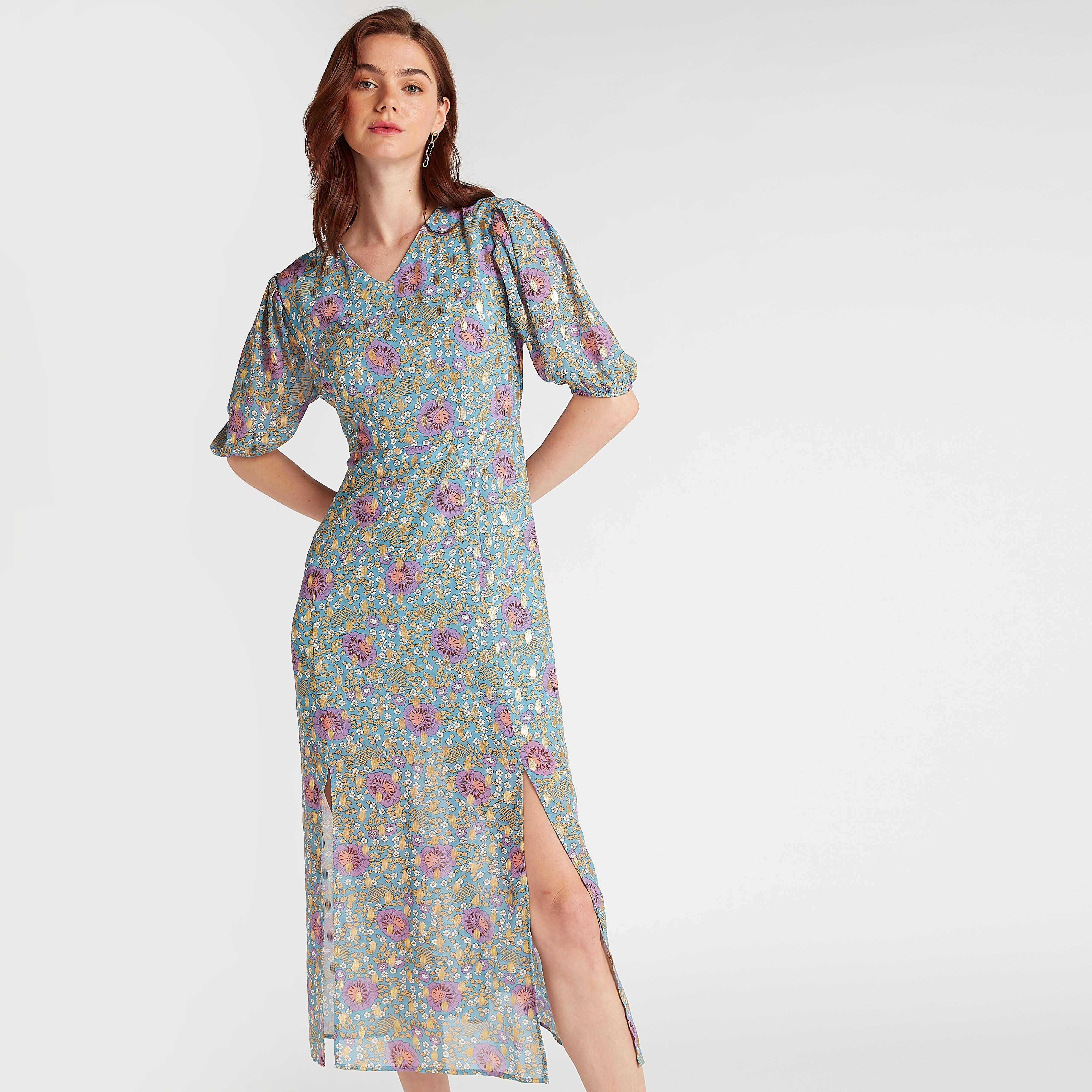 فستان ميدي إيه لاين بطبعات وأكمام قصيرة من تو إكستريمز-women-clothing-dresses-image-1
