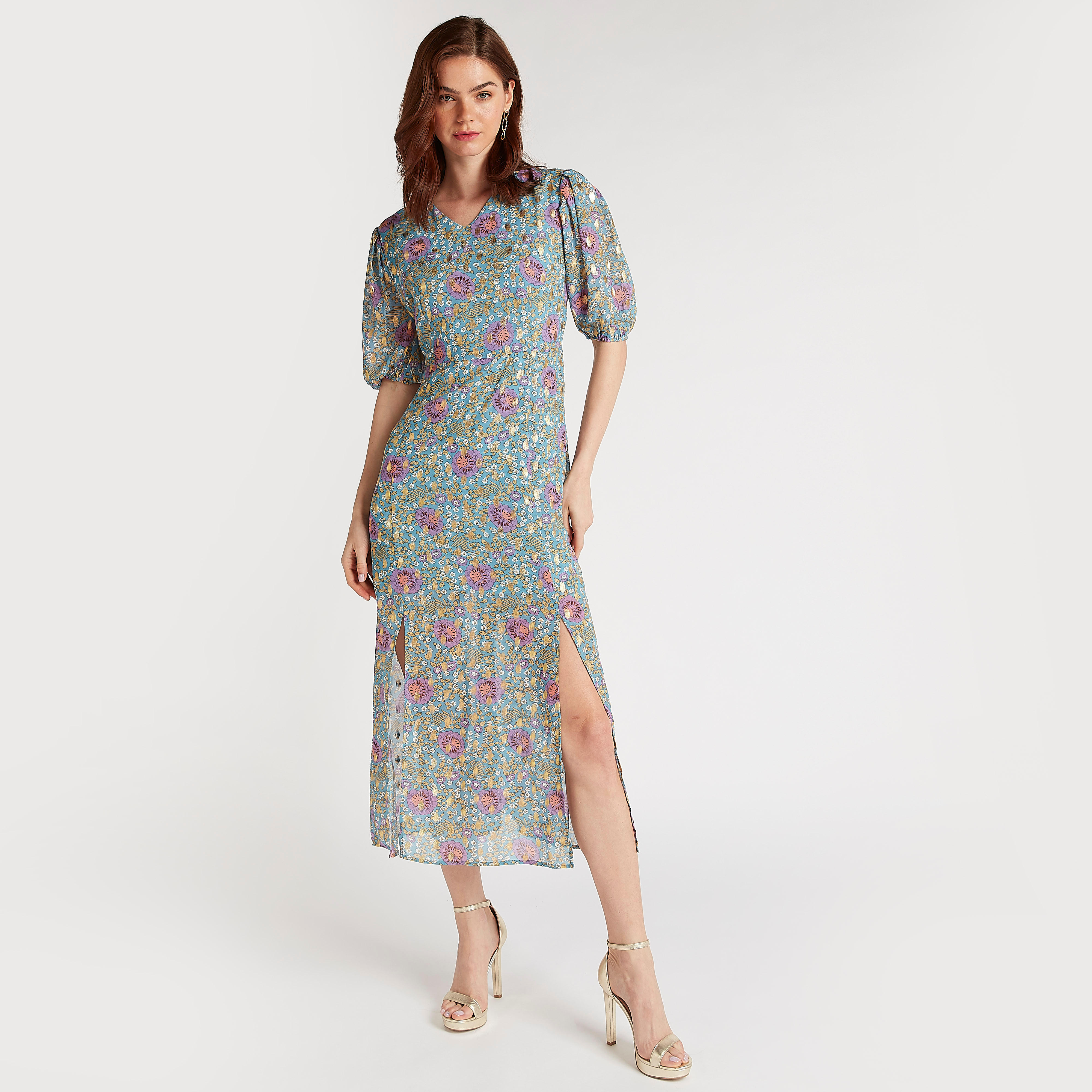 فستان ميدي إيه لاين بطبعات وأكمام قصيرة من تو إكستريمز-women-clothing-dresses-image-2