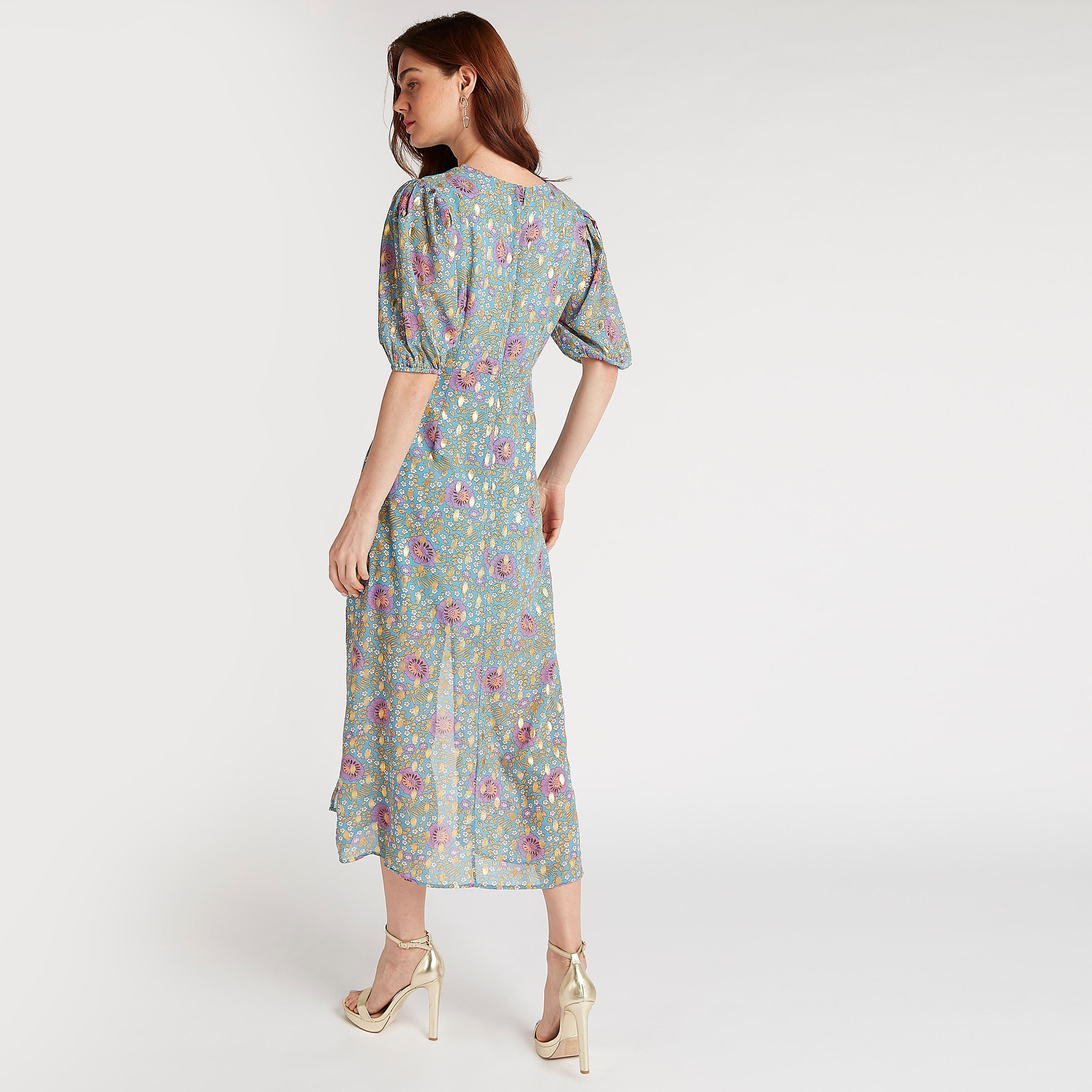 فستان ميدي إيه لاين بطبعات وأكمام قصيرة من تو إكستريمز-women-clothing-dresses-image-4