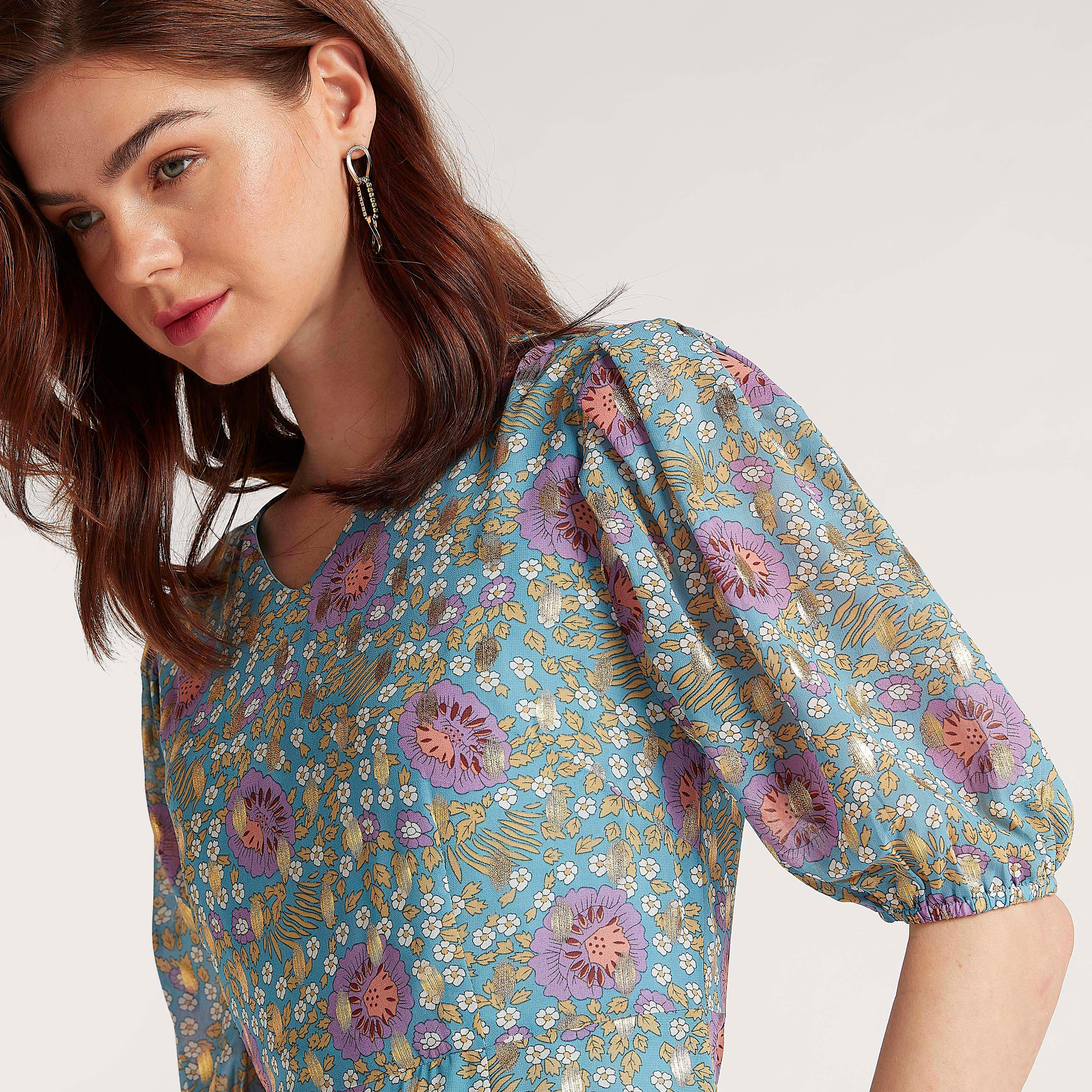 فستان ميدي إيه لاين بطبعات وأكمام قصيرة من تو إكستريمز-women-clothing-dresses-image-5