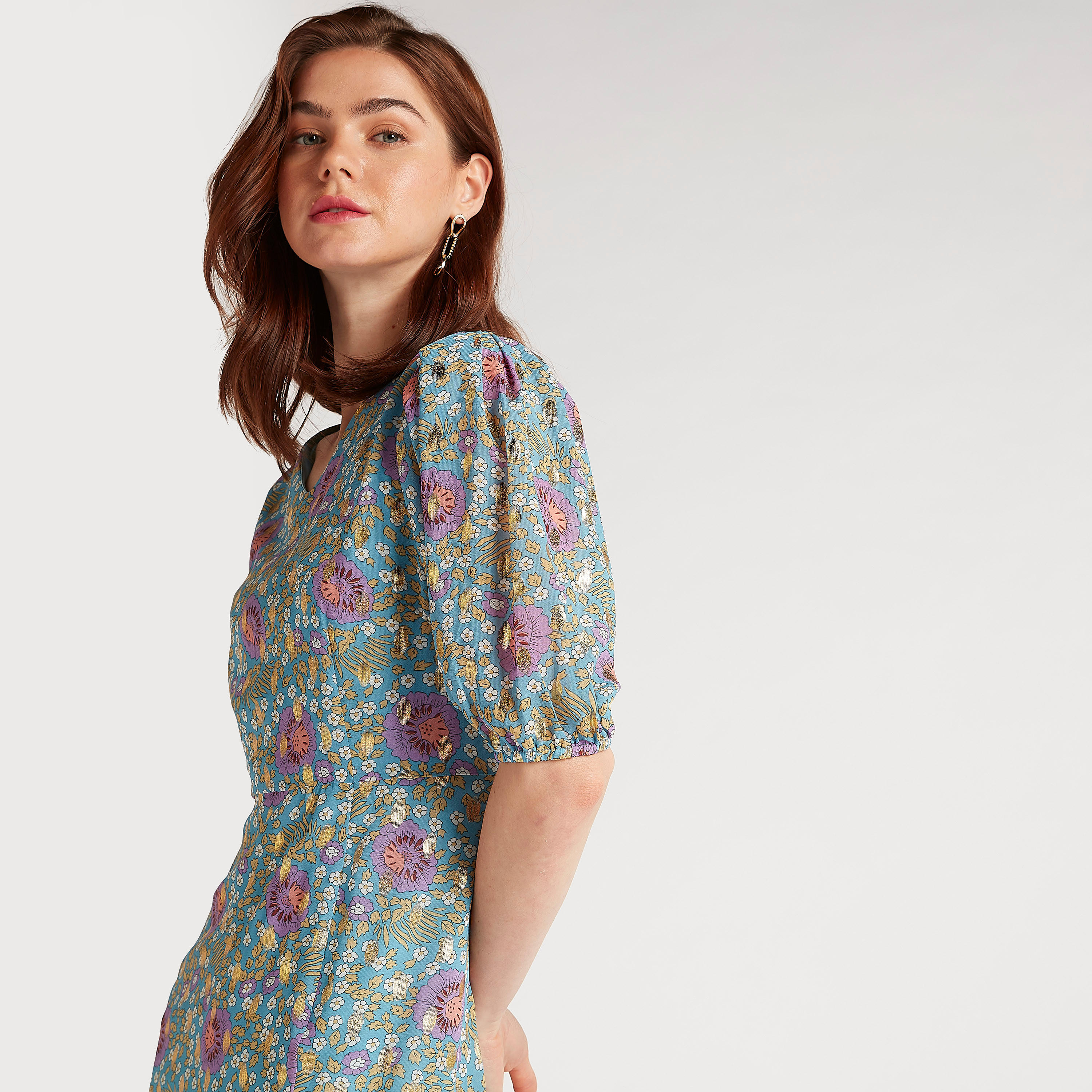 فستان ميدي إيه لاين بطبعات وأكمام قصيرة من تو إكستريمز-women-clothing-dresses-image-6