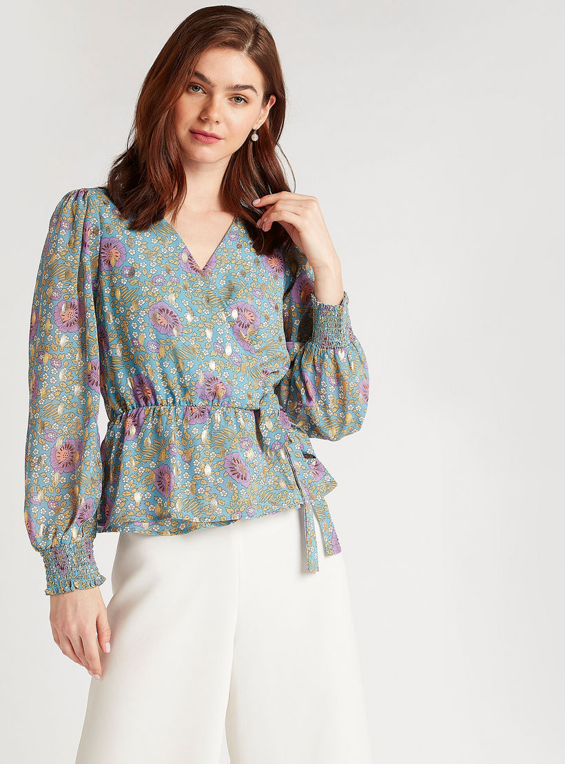 بلوزة بياقة v وطبعات أزهار وأكمام طويلة من تو إكستريمز-women-clothing-shirtsandblouses-blouses-image-5