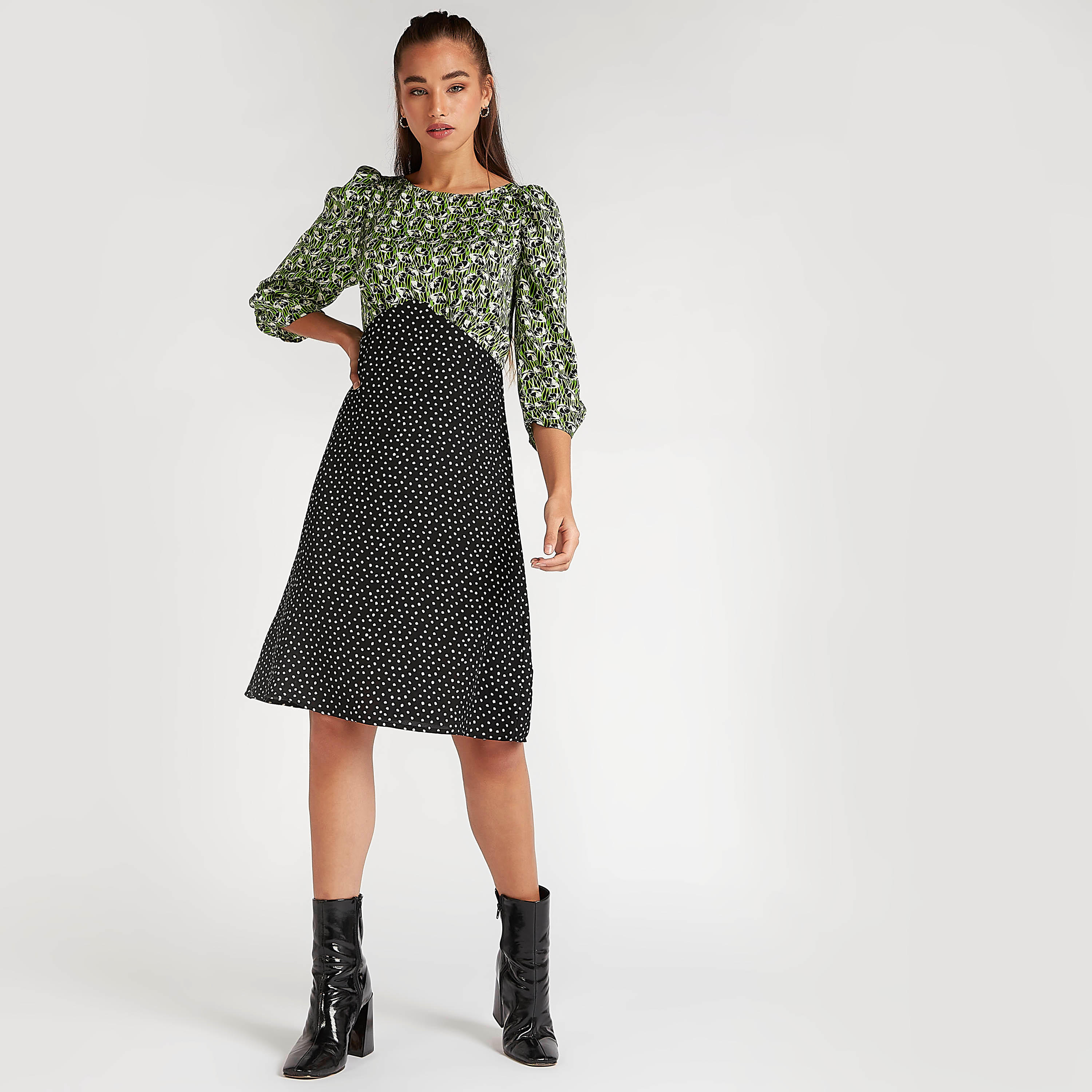 فستان ميدي إيه لاين بطبعات ويياقة مستديرة وأكمام 3/4 من تو إكستريمز-women-clothing-dresses-image-2