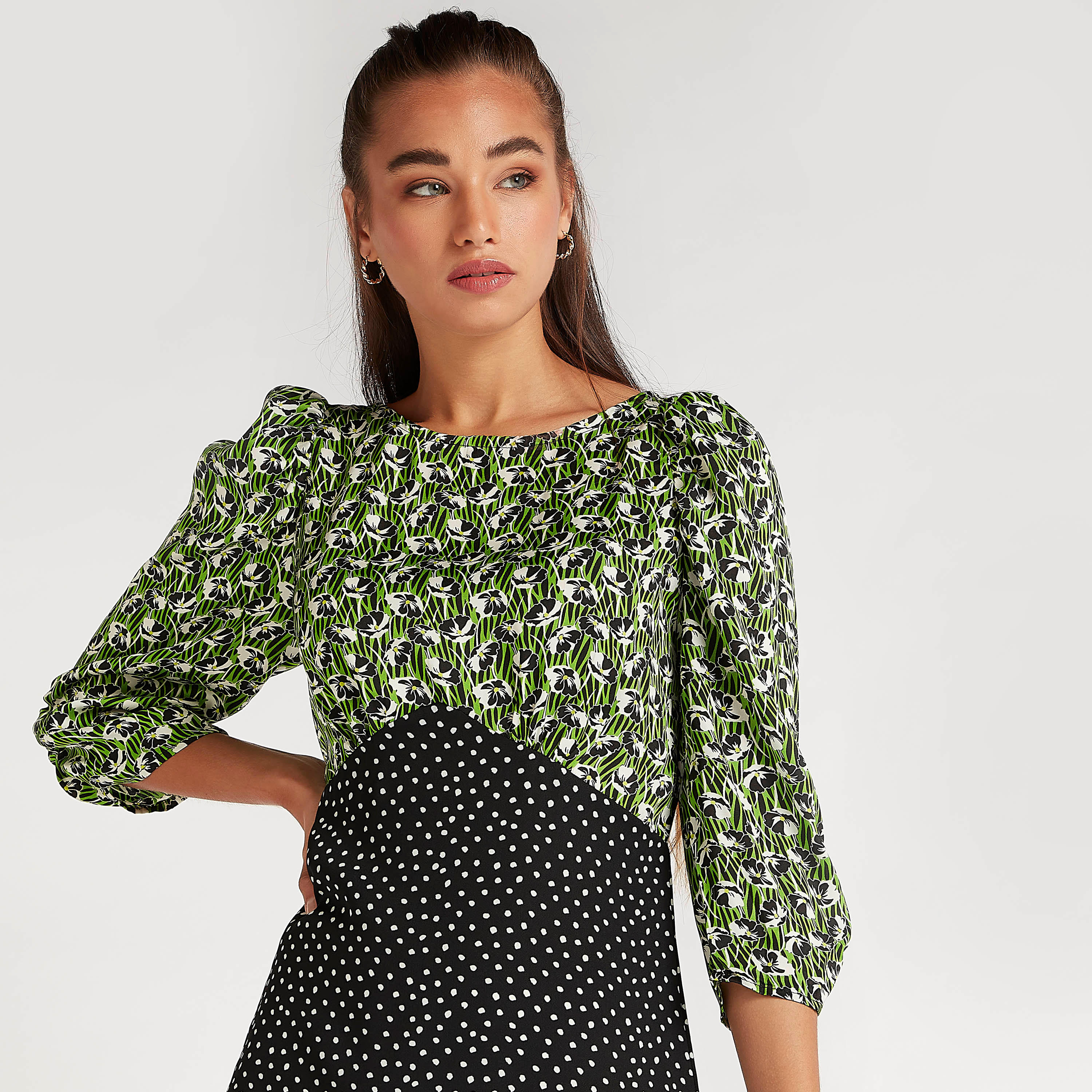 فستان ميدي إيه لاين بطبعات ويياقة مستديرة وأكمام 3/4 من تو إكستريمز-women-clothing-dresses-image-3