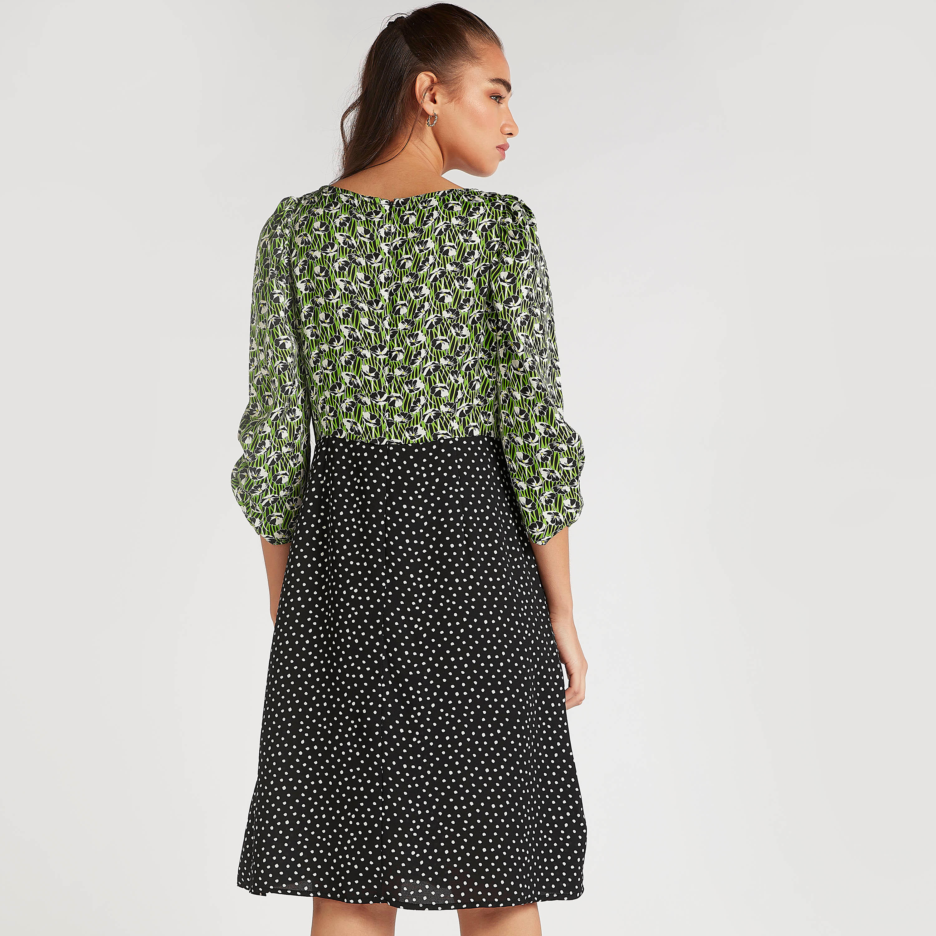 فستان ميدي إيه لاين بطبعات ويياقة مستديرة وأكمام 3/4 من تو إكستريمز-women-clothing-dresses-image-4
