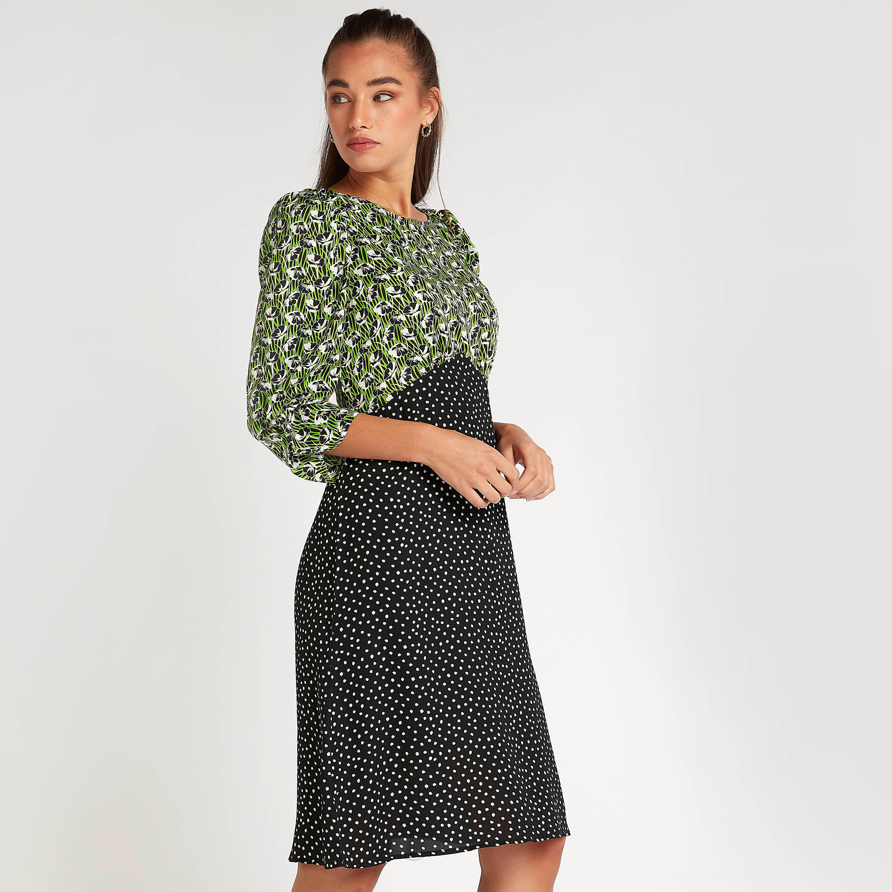 فستان ميدي إيه لاين بطبعات ويياقة مستديرة وأكمام 3/4 من تو إكستريمز-women-clothing-dresses-image-5