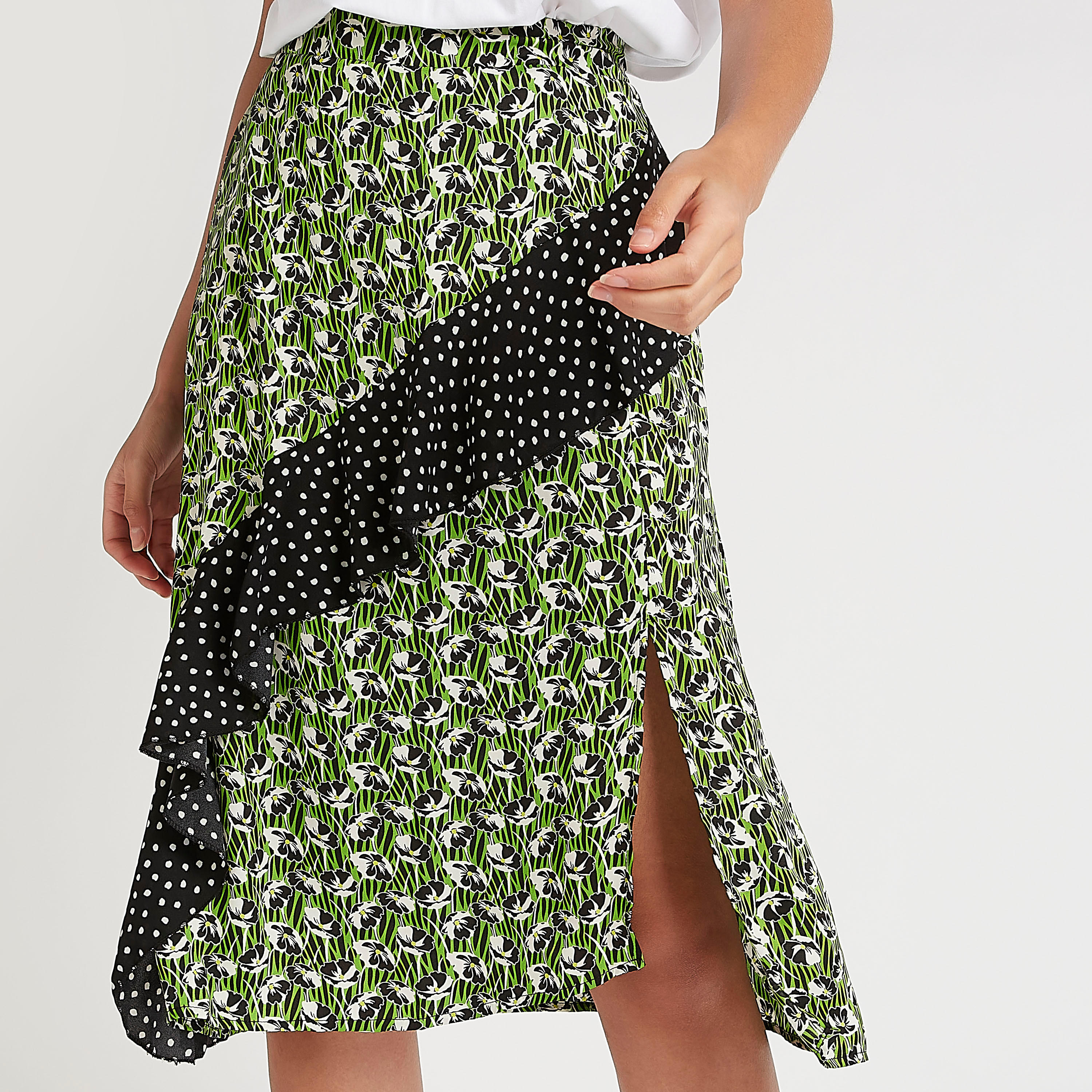 فستان ميدي إيه لاين بطبعات أزهار وفتحة وتفاصيل كشكشة من تو إكستريمز-women-clothing-bottoms-skirts-image-4