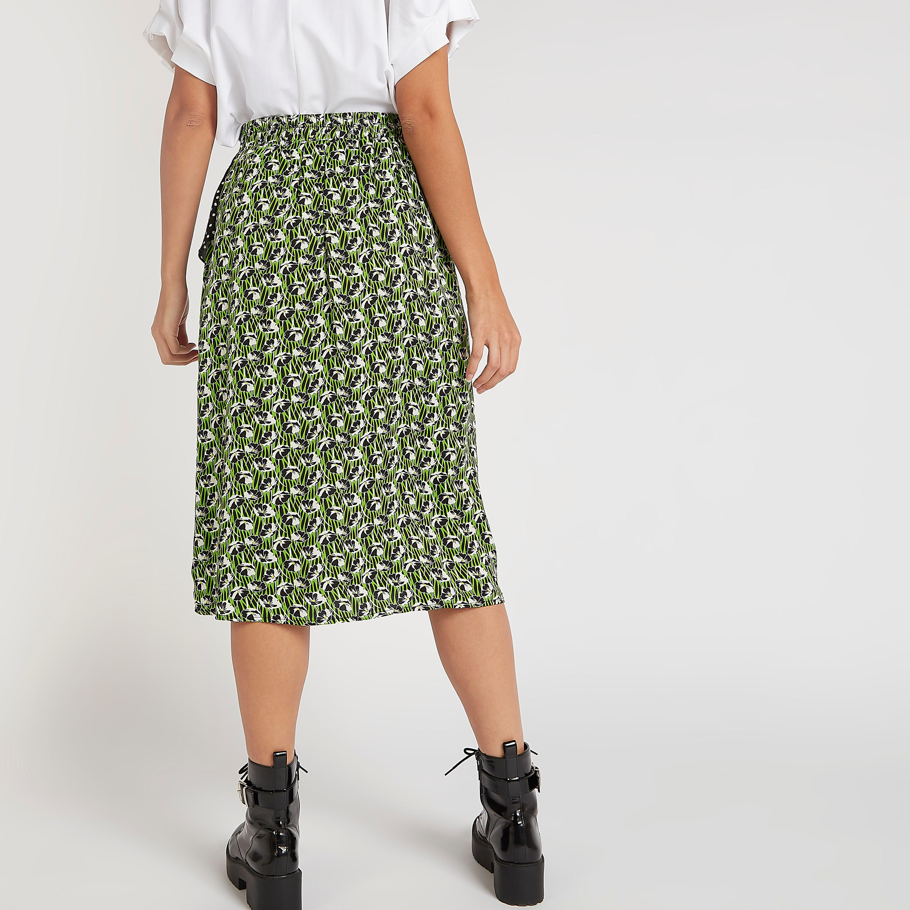 فستان ميدي إيه لاين بطبعات أزهار وفتحة وتفاصيل كشكشة من تو إكستريمز-women-clothing-bottoms-skirts-image-5