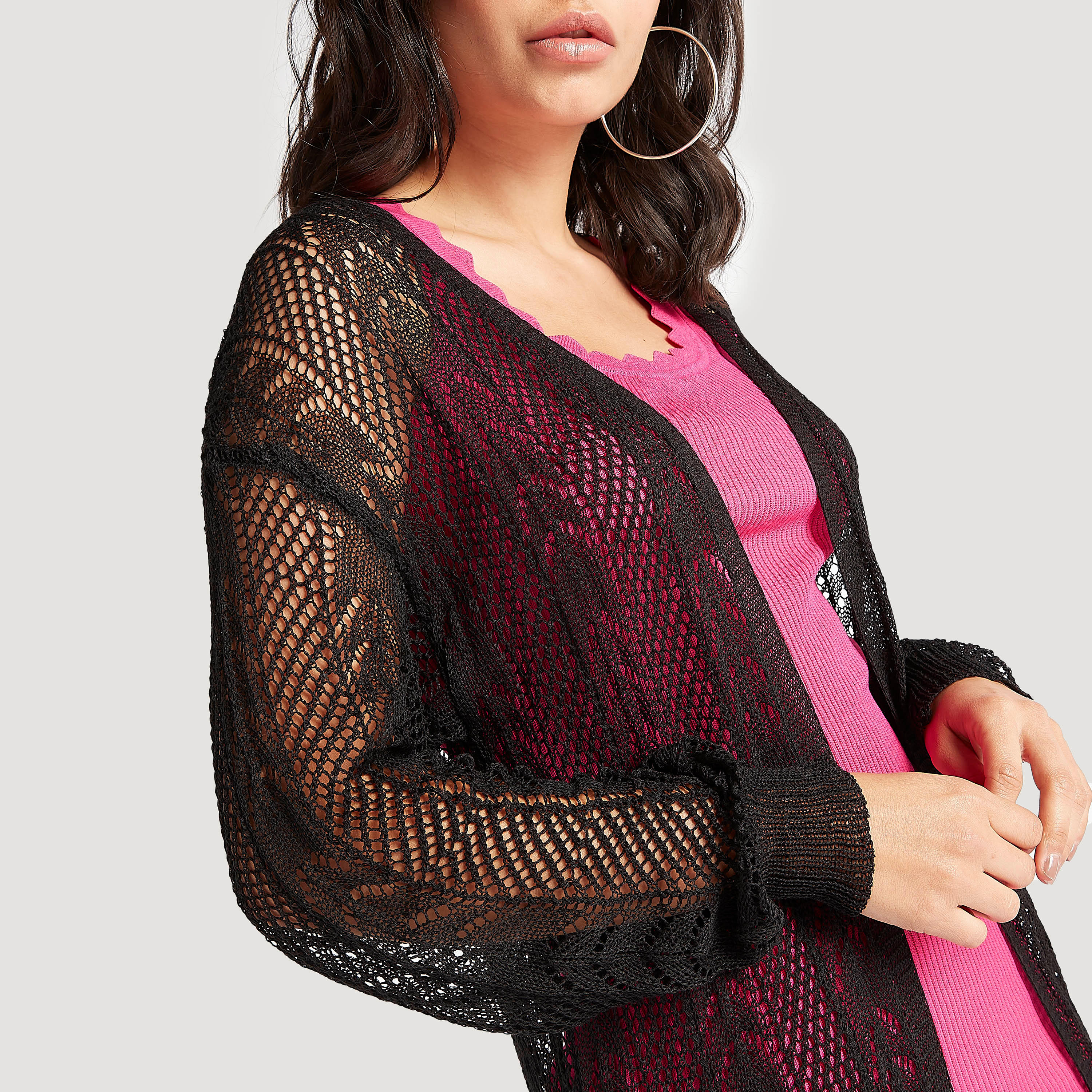 سترة طويلة بارزة الملمس بأكمام طويلة من تو إكستريمز-women-winterwear-cardigansandjumpers-cardigans-image-3